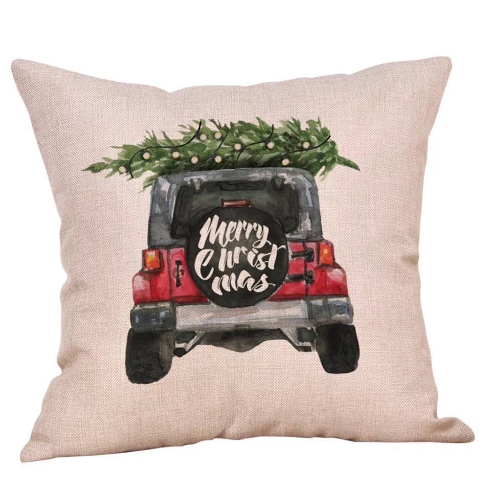 Christmas Throw Pillow Cover- Jeep