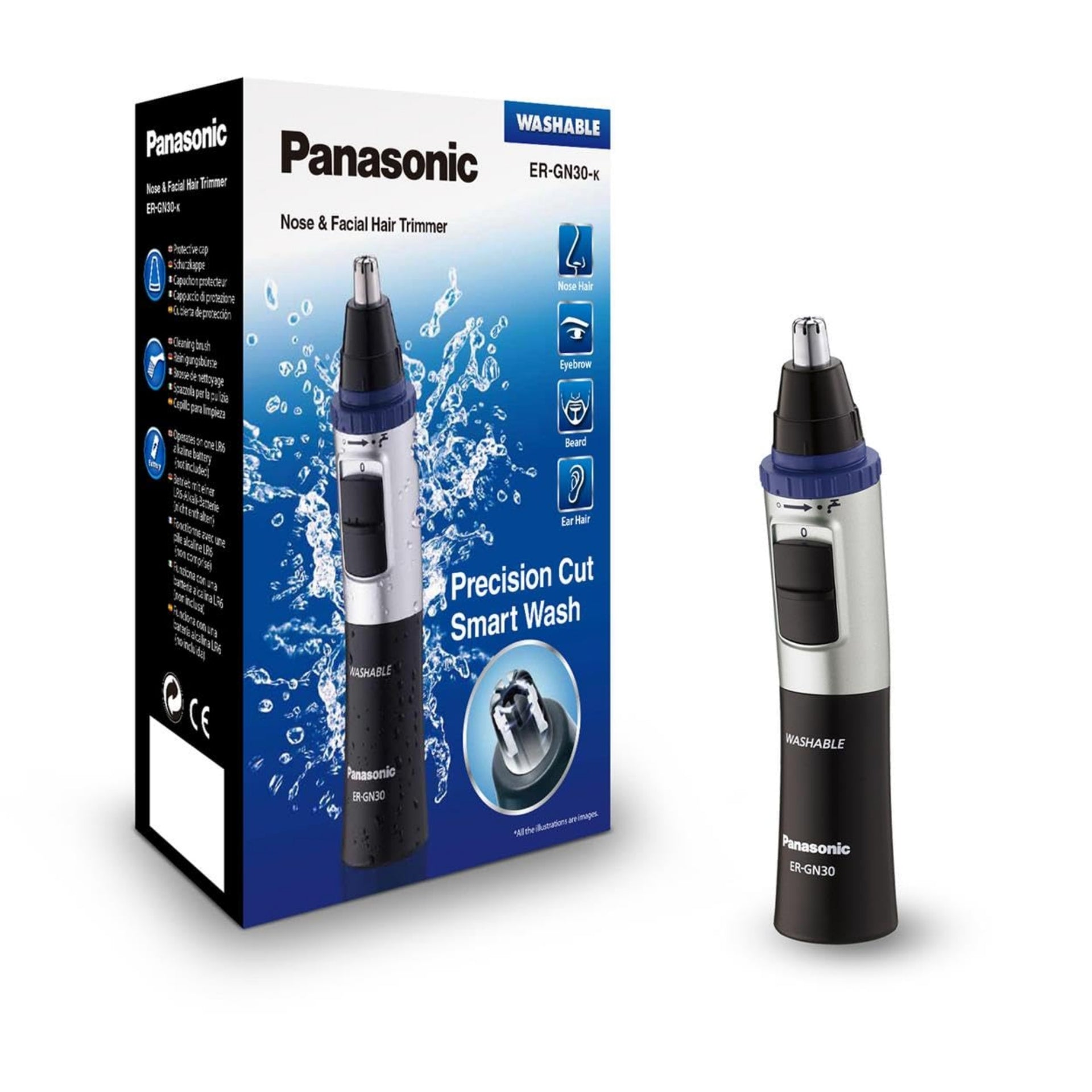Panasonic Nose and Facial Hair Trimmer - Wet Dry Dual Edge Grooming Tool - ER-GN30-K-MI