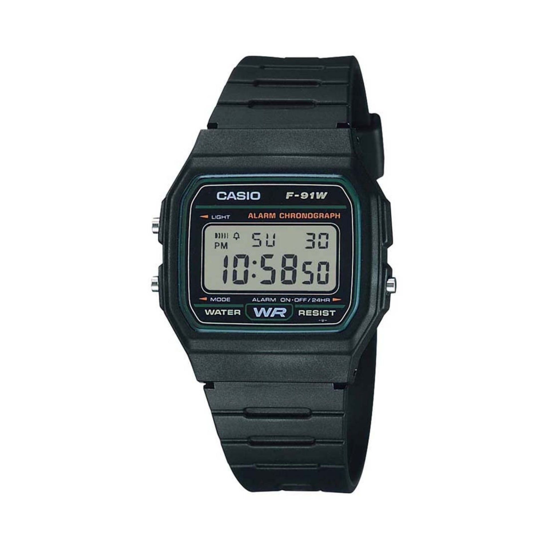 Casio MenÕs Black Digital Watch with Green Dial - F-91W-3HDG