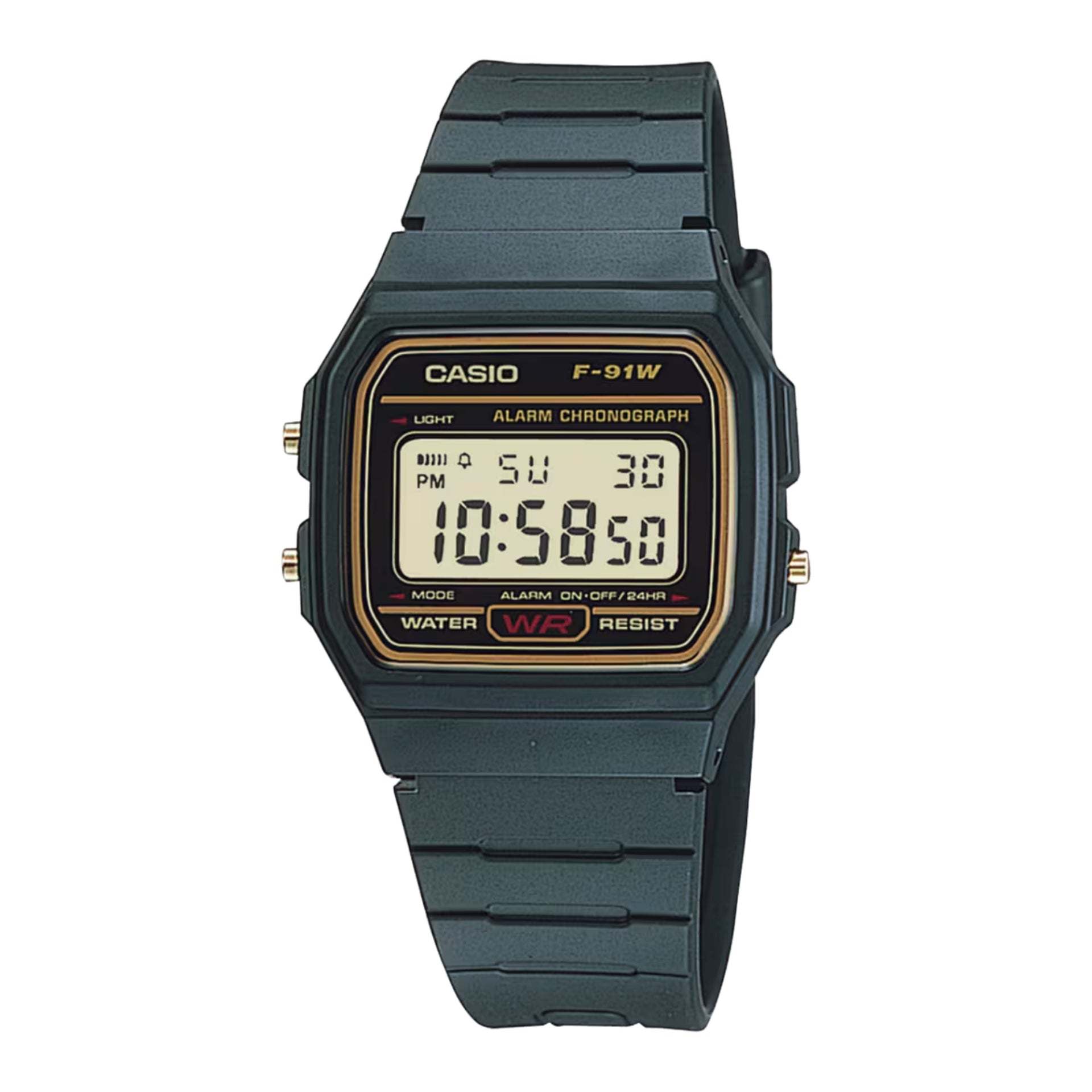 Casio MenÕs Black Digital Watch with Gold Dial - F-91WG-9Q