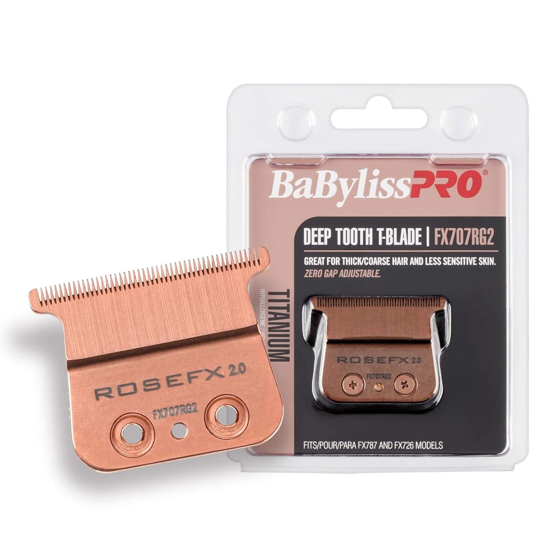 BaBylissPRO Rose Gold Titanium Deep-Tooth T-Blade Replacement Trimmer Blade - FX707RG2