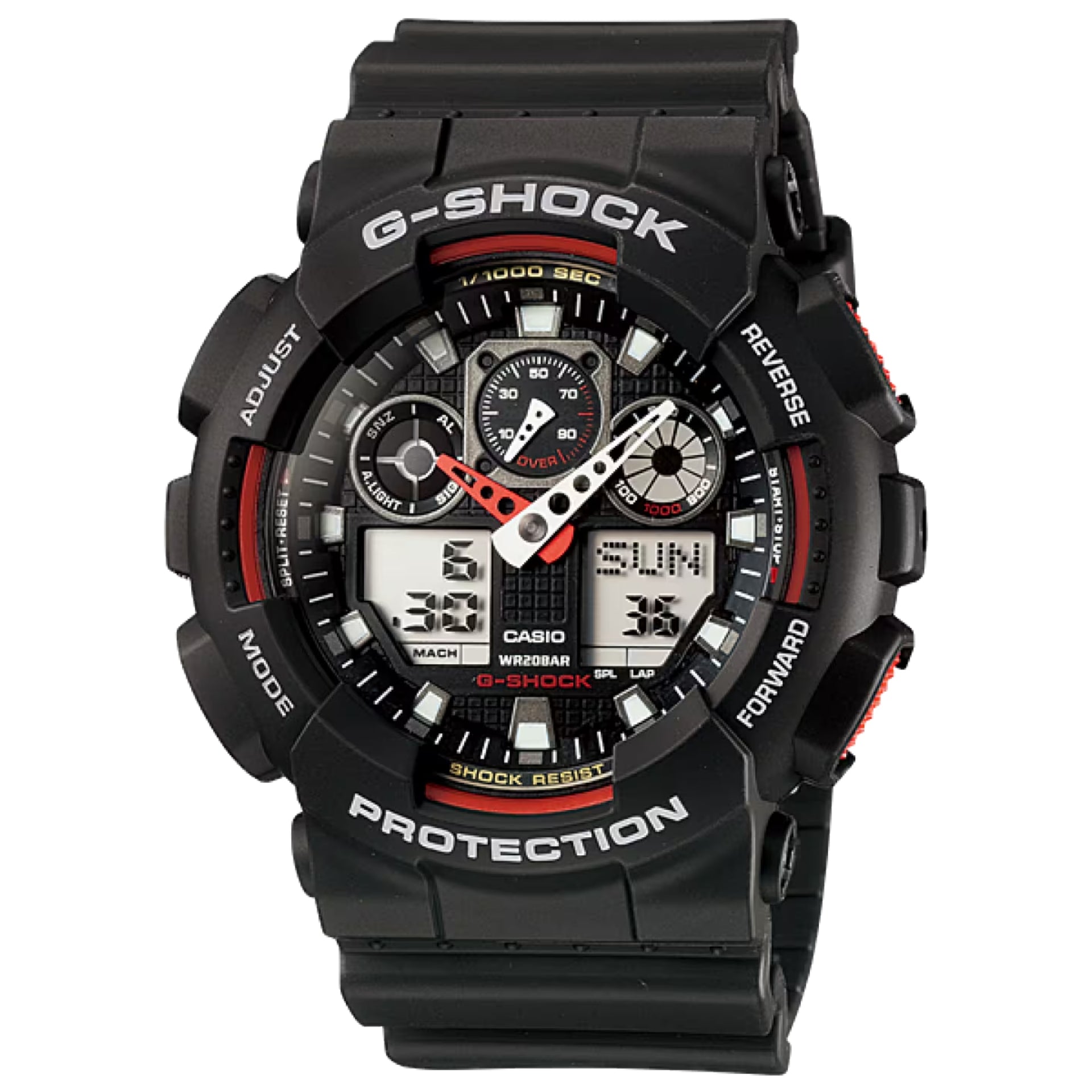 Casio G-SHOCK Men's Black and Red Dial Analog/Digital Watch Black Resin Strap - GA-100-1A4NDR