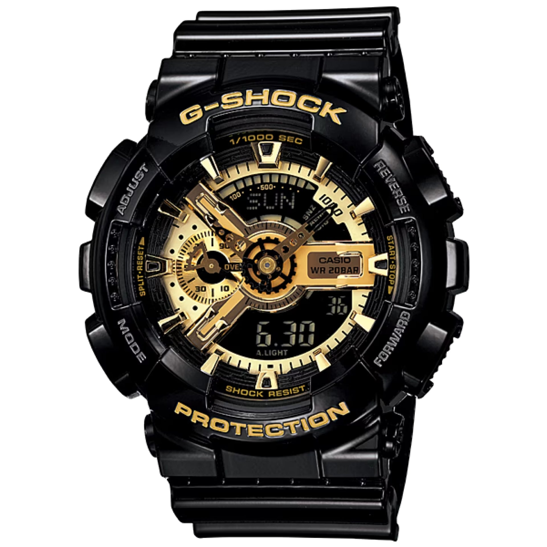 Casio G-SHOCK Men's Black and Gold Dial Analog Watch Black Resin Strap - GA-110GB-1AD