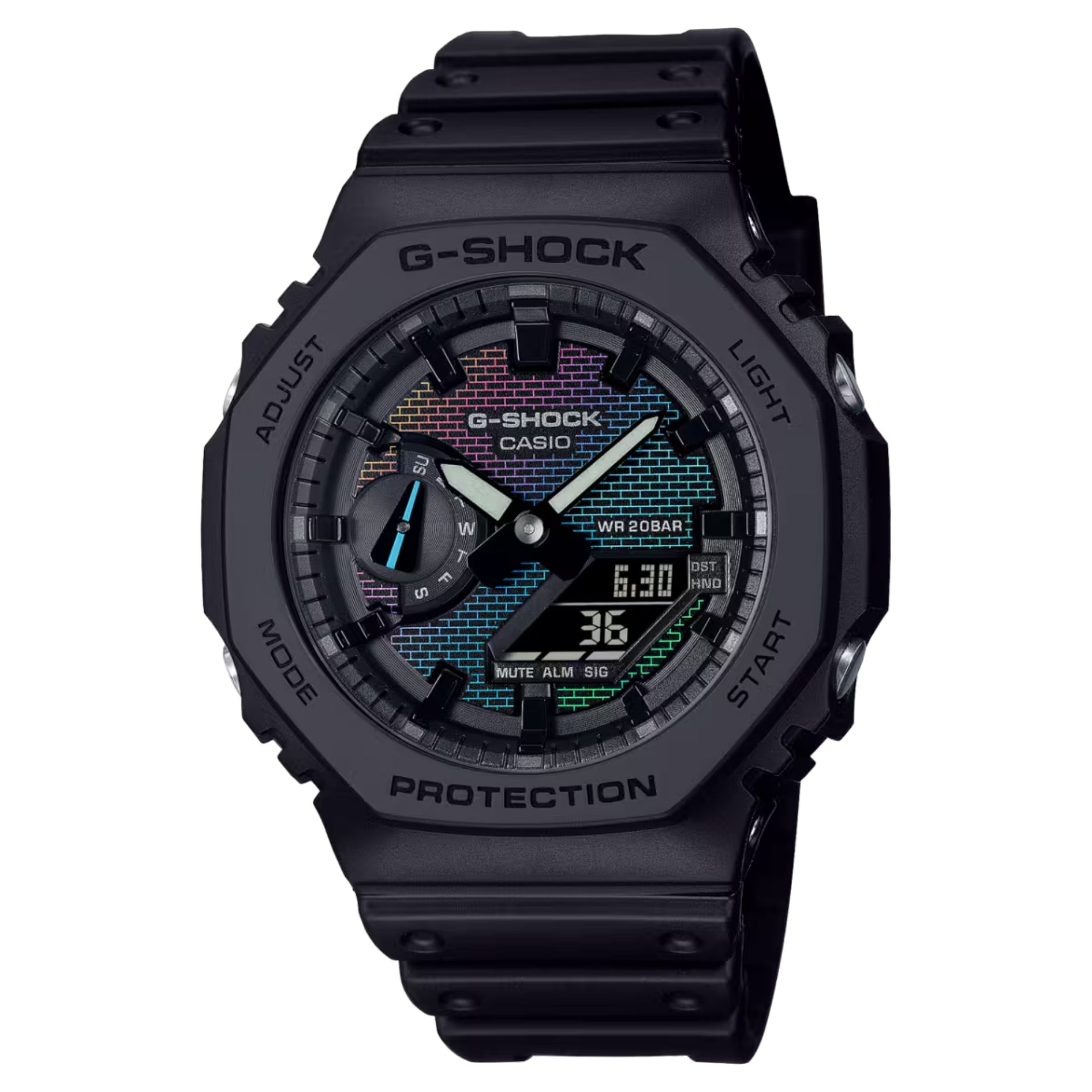 Casio G-SHOCK Men's Black and Rainbow Vapor Accents Dial Analog/Digital Watch Black Resin Strap
