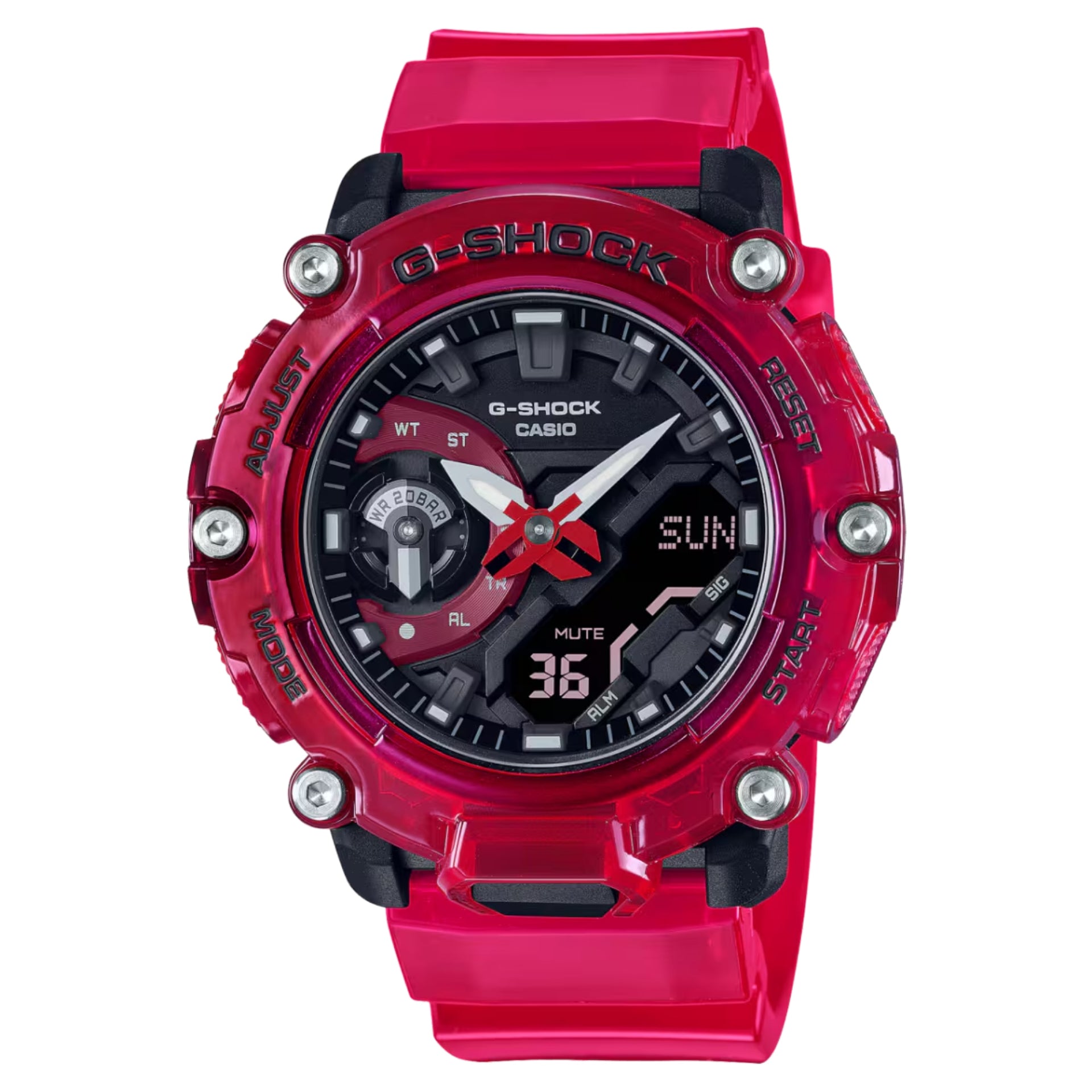 Casio G-SHOCK Men's Red Dial Analog/Digital Watch Transparent Red Resin Strap - GA-2200SKL-4ADR