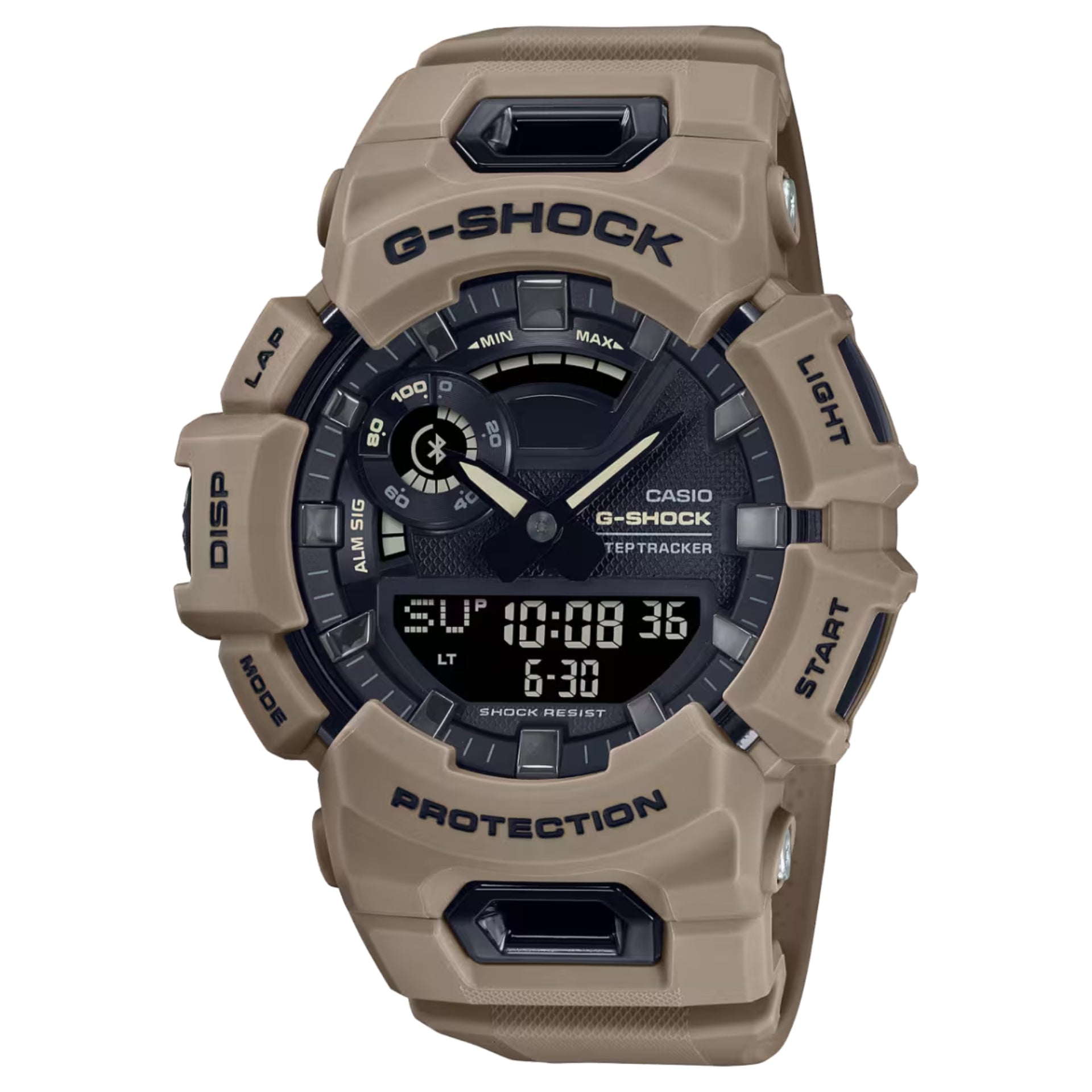 Casio G-SHOCK Men's Black Dial Analog/Digital Watch Beige Resin Strap Bluetooth Fitness Tracker - GBA-900UU-5ADR