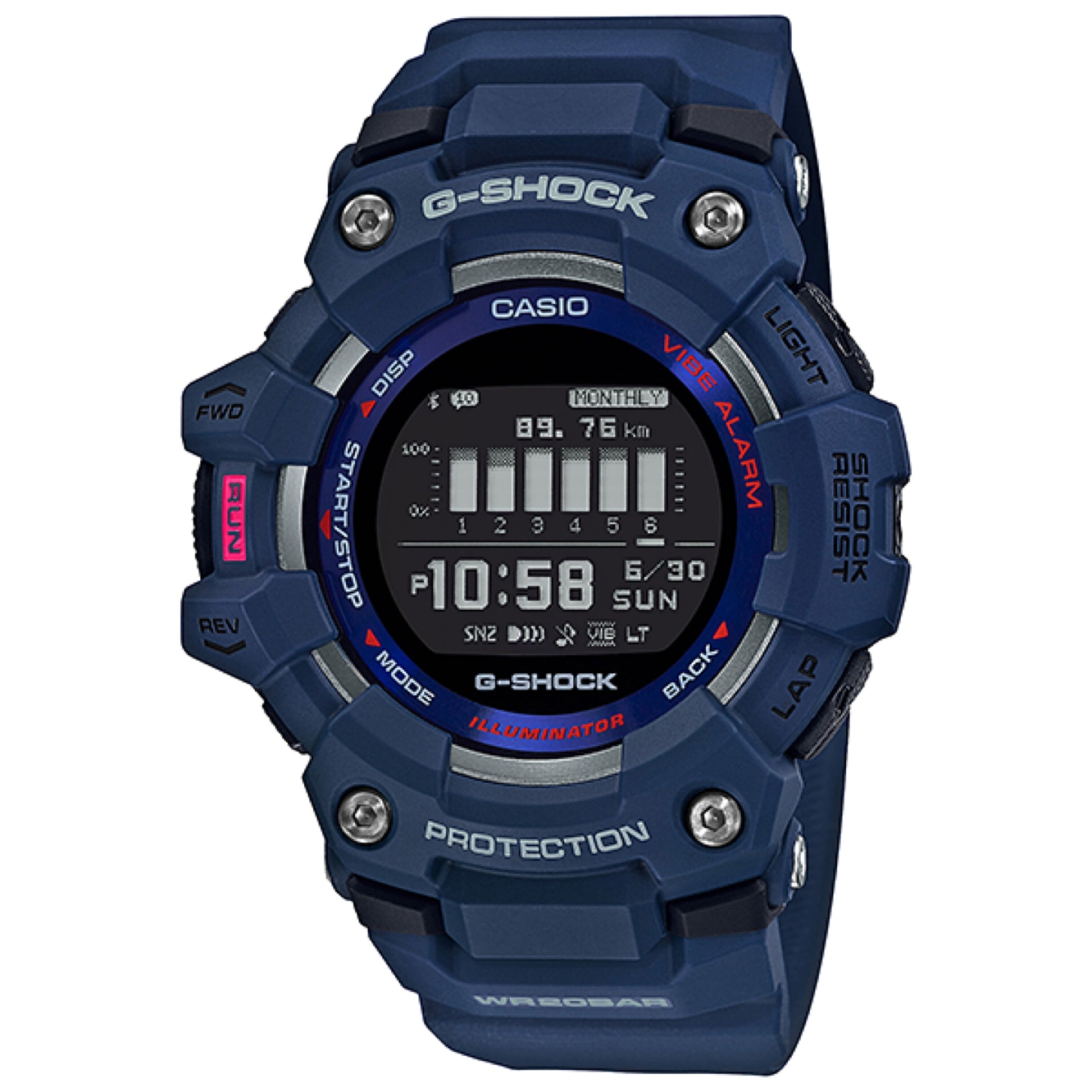 Casio G-SHOCK Men's Blue Dial Digital Watch Blue Resin Strap Bluetooth Fitness Tracker - GBD-100-2DR
