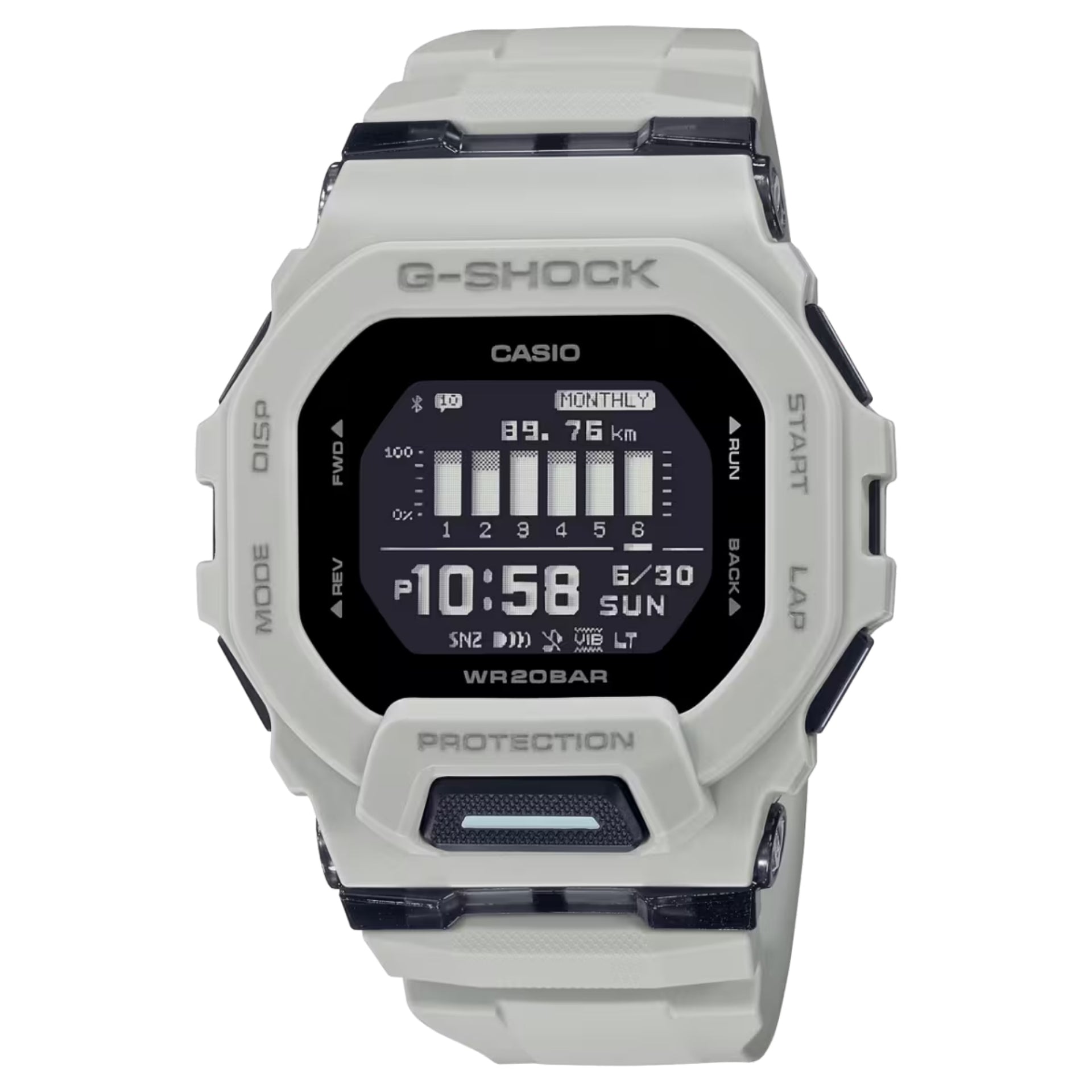 Casio G-SHOCK Men's Black Dial Digital Watch Light Gray Resin Strap Bluetooth Fitness Tracker - GBD-200UU-9DR