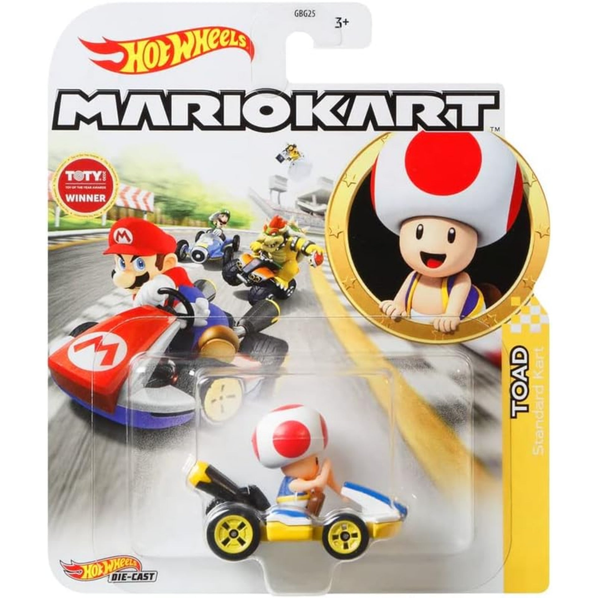 Hot Wheels Mario Kart Replica Diecast Toad Yellow