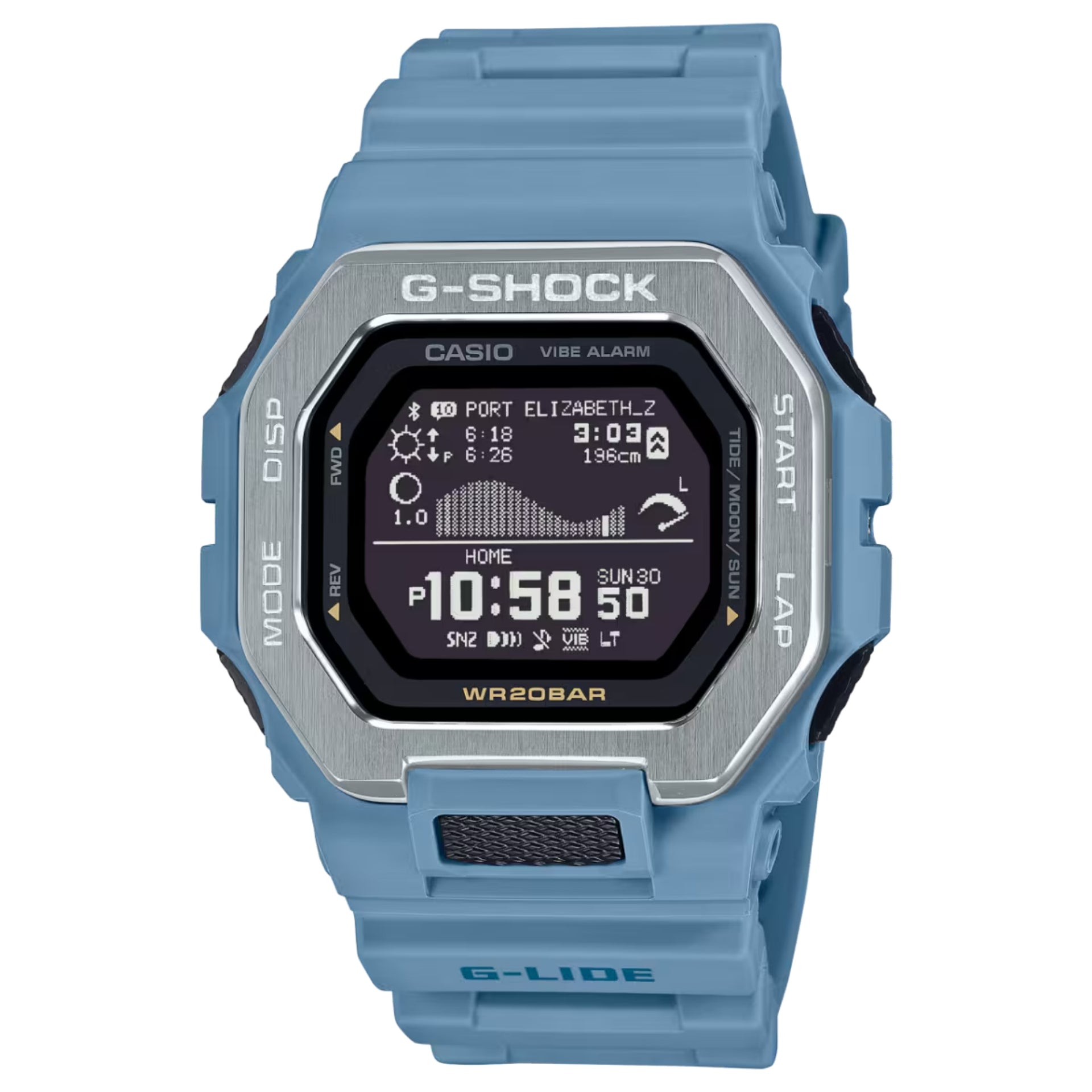 Casio G-SHOCK Men's Black Dial Digital Watch Blue Resin Strap Bluetooth Surf Tracker - GBX-100-2A