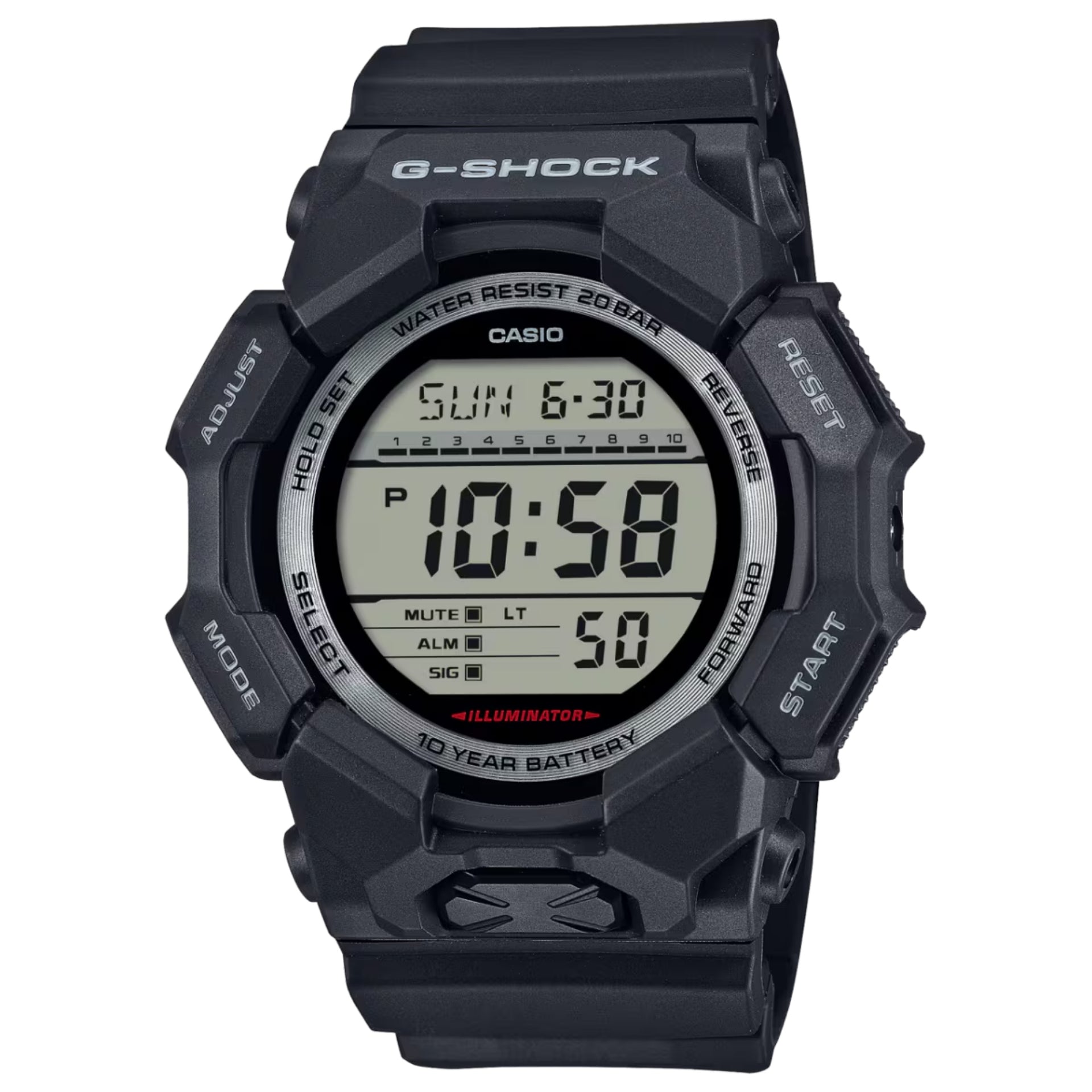 Casio G-SHOCK Men's Grey Dial Digital Watch Black Resin Strap - GD-010-1DR
