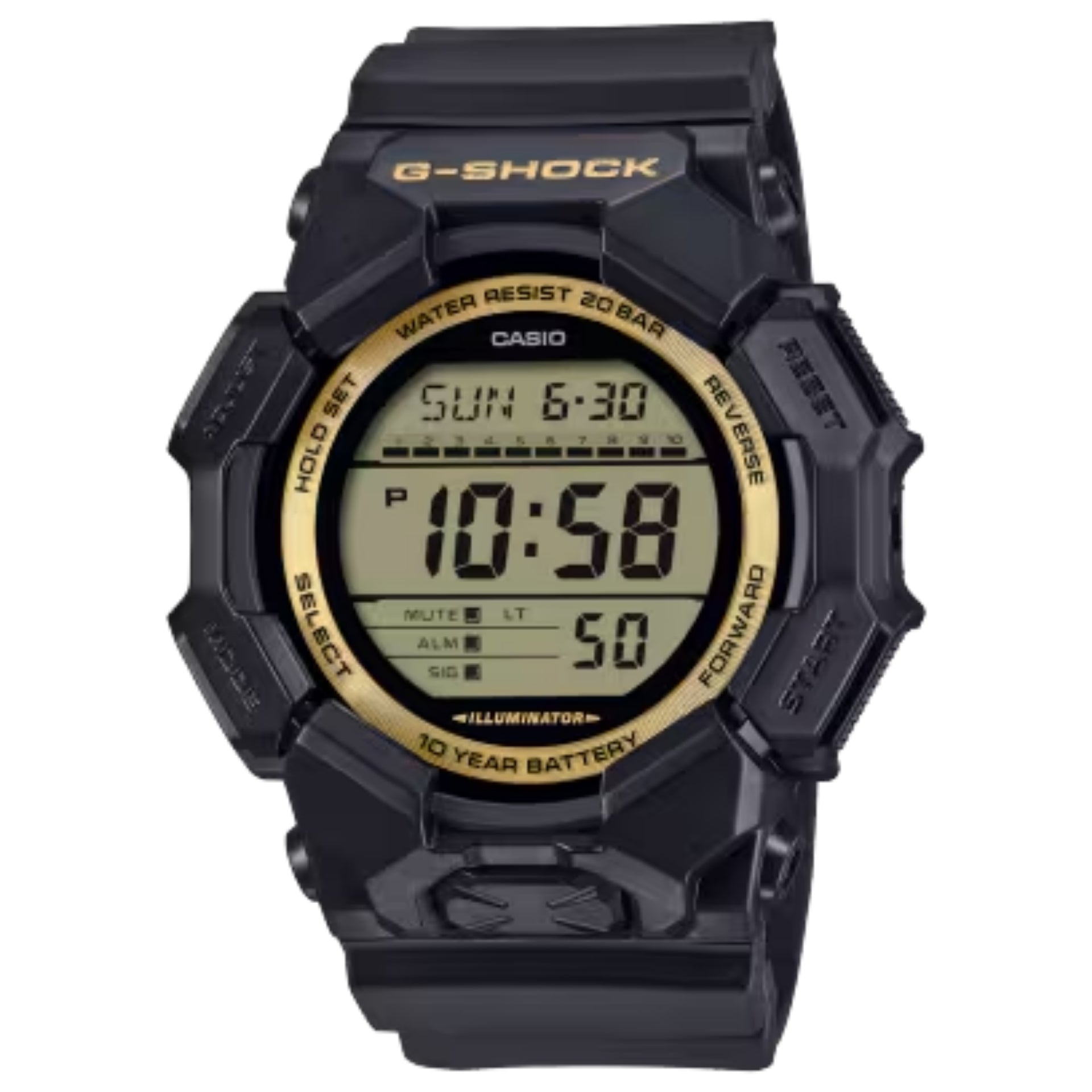 Casio G-SHOCK Men's Black and Gold Dial Digital Watch Black Resin Strap - GD-010GB-1A9DR