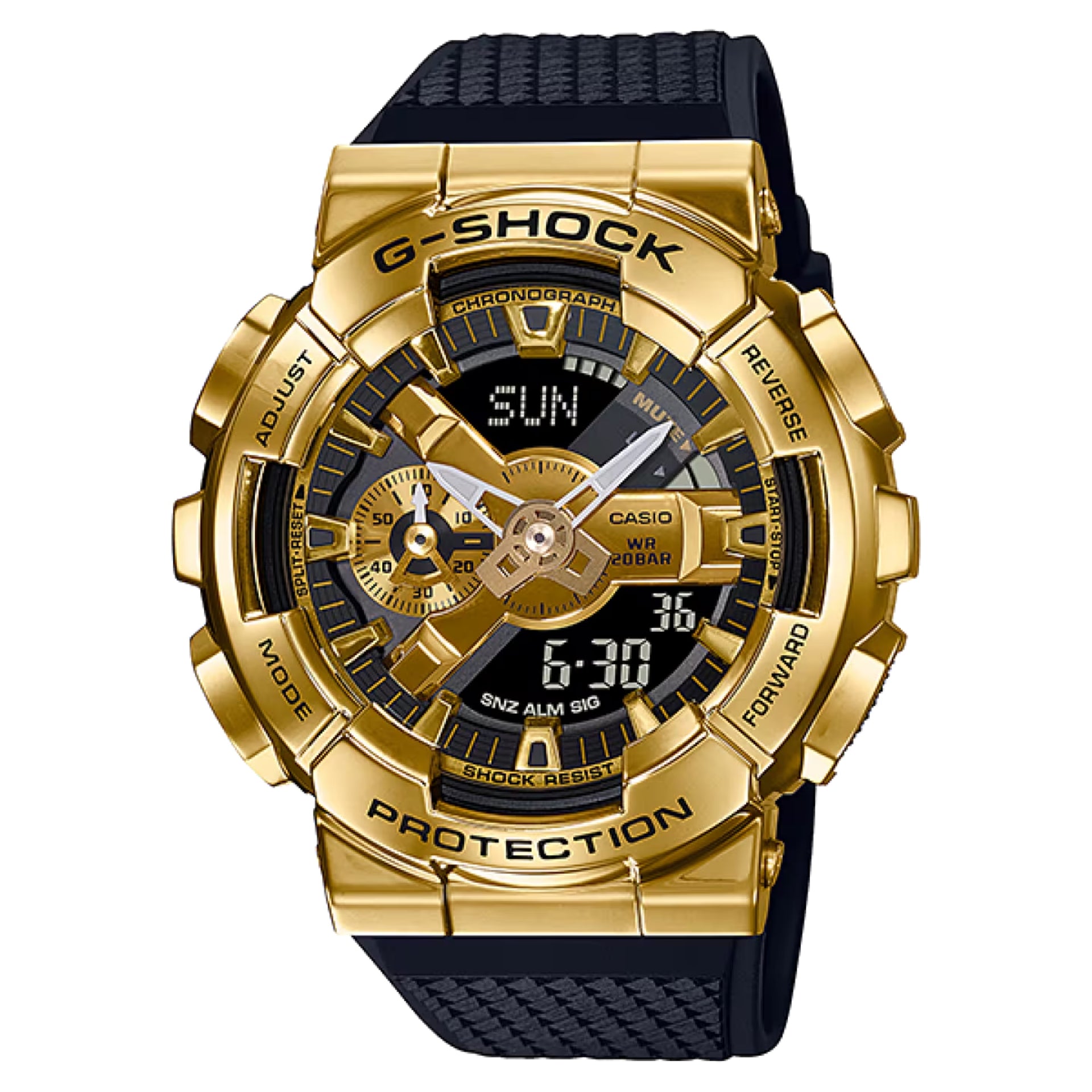 Casio G-SHOCK Men's Black and Gold Dial Analog/Digital Watch Black Resin Strap Metal Bezel - GM-110G-1A9DR