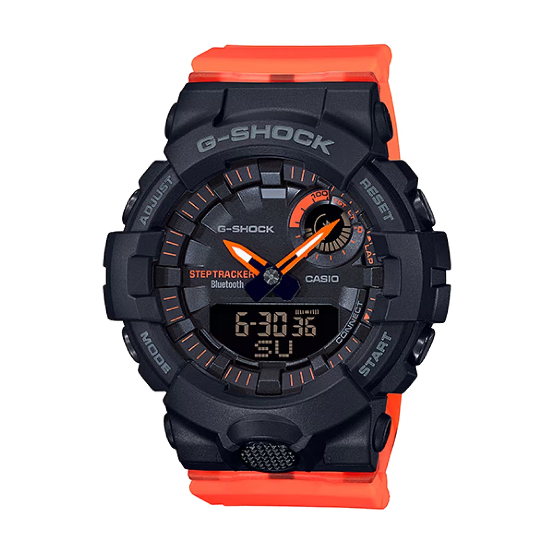 Casio G-SHOCK Men's Black Dial Analog Watch Orange Resin Strap Bluetooth Fitness Tracker - GMA-B800SC-1A4DR