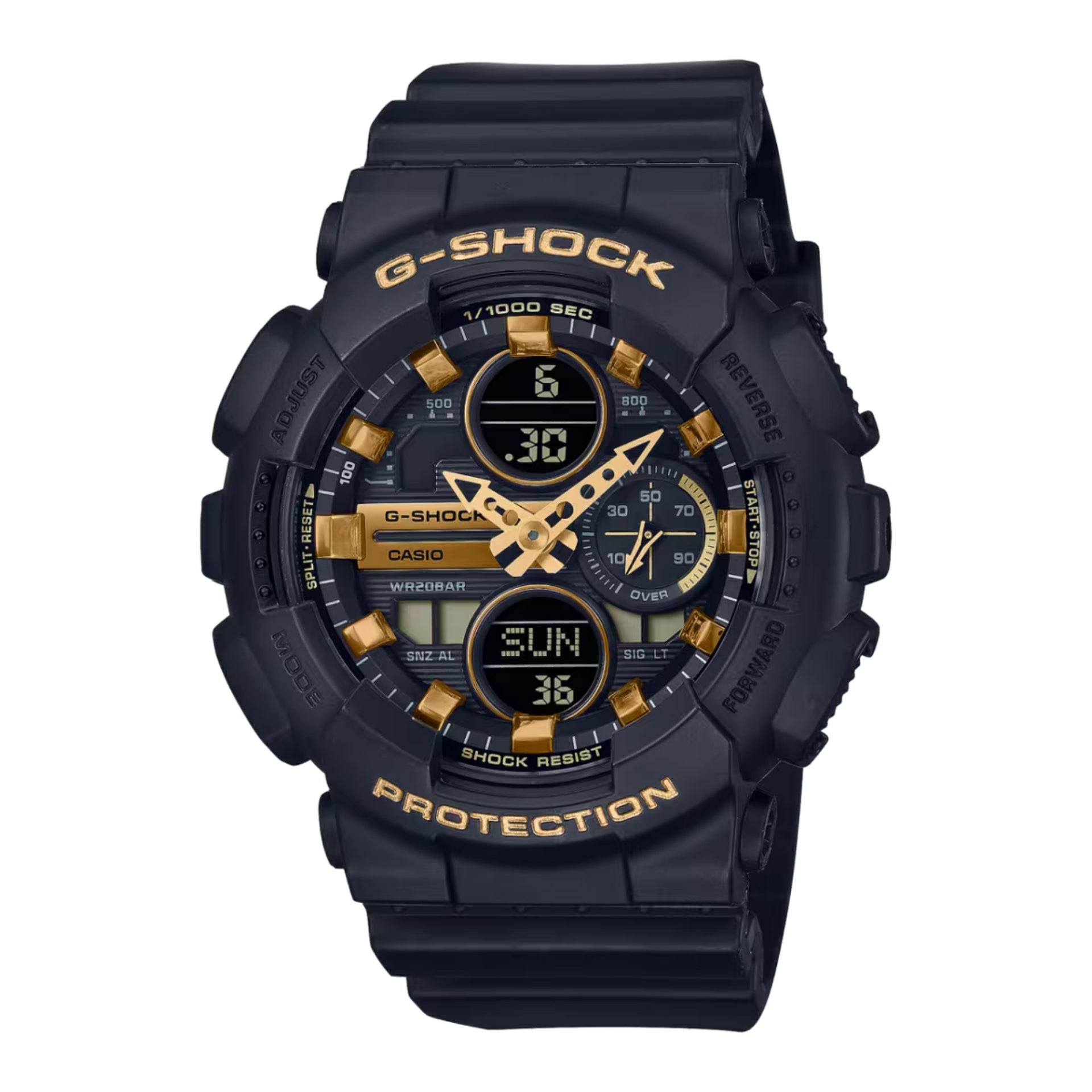 Casio G-SHOCK Men's Black and Gold Dial Analog Watch Black Resin Strap - GMA-S140M-1ADR
