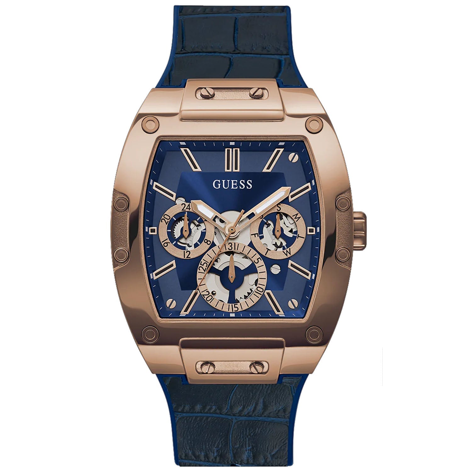 Guess Men's Blue Gold Tone Multi-function Blue Dial Watch - GW0202G8