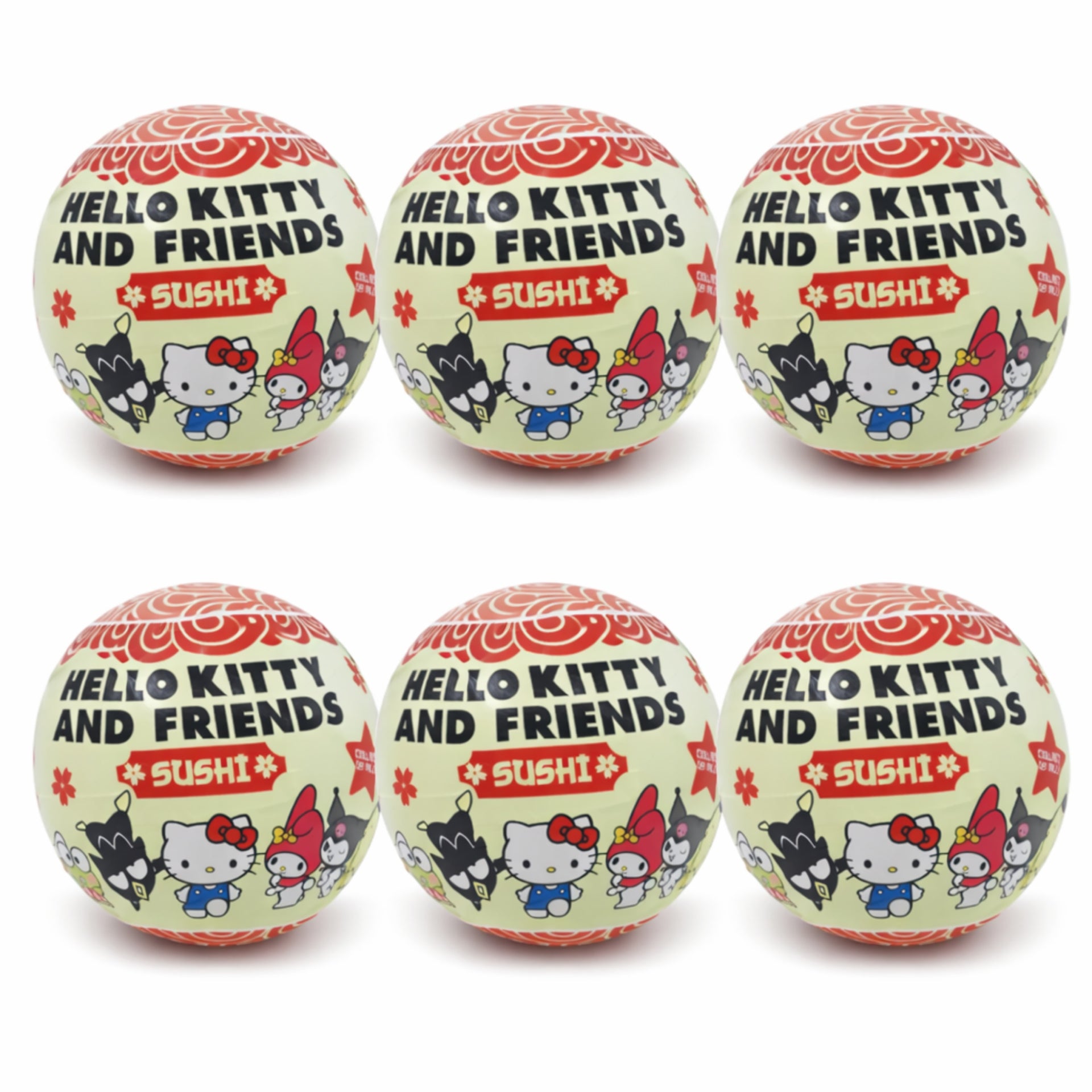 Assortment of 6 Hello Kitty and Friends Sushi Mystery Collectible Capsules