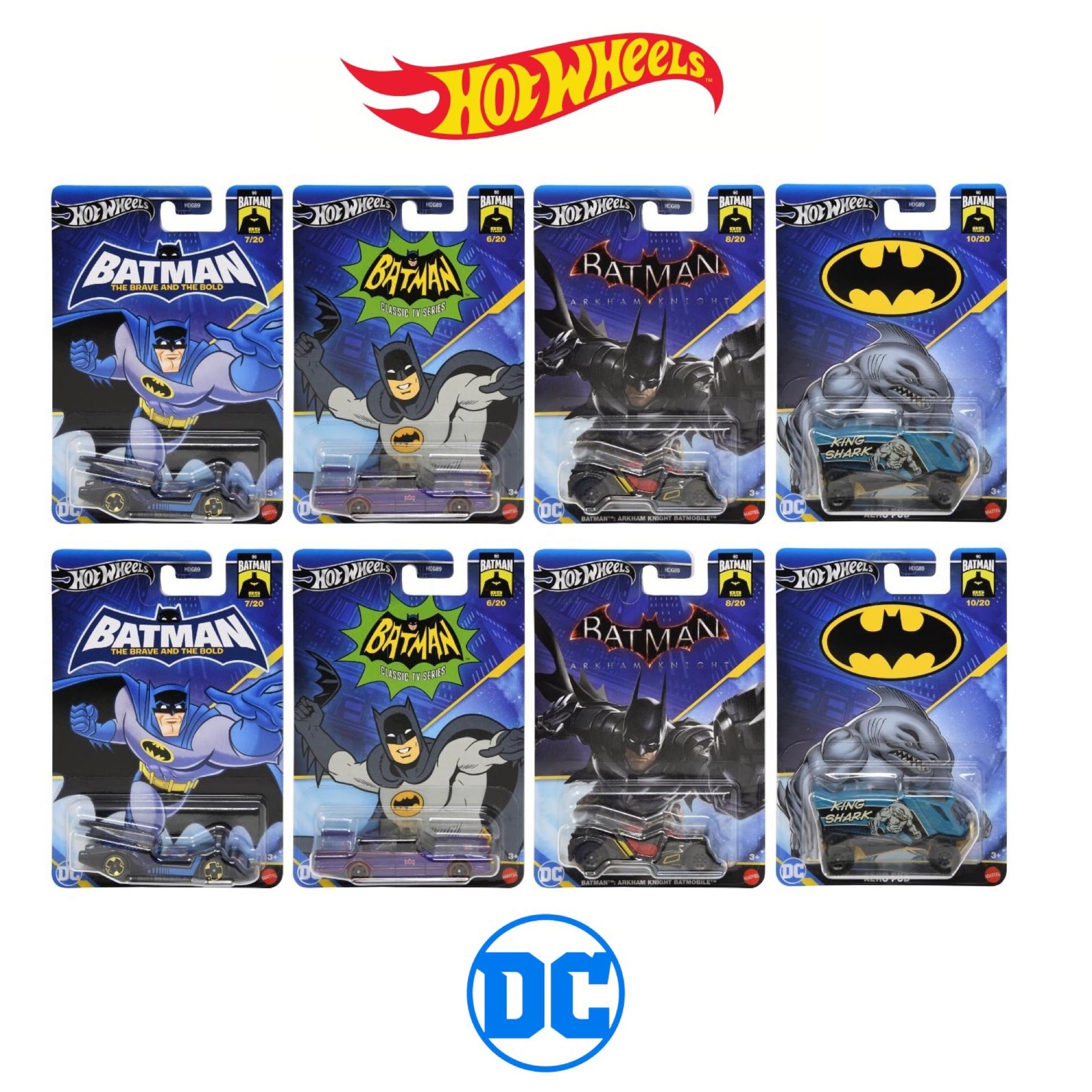 Set of 8 Hot Wheels DC Comics 1:64 Scale Mystery Random Assortment