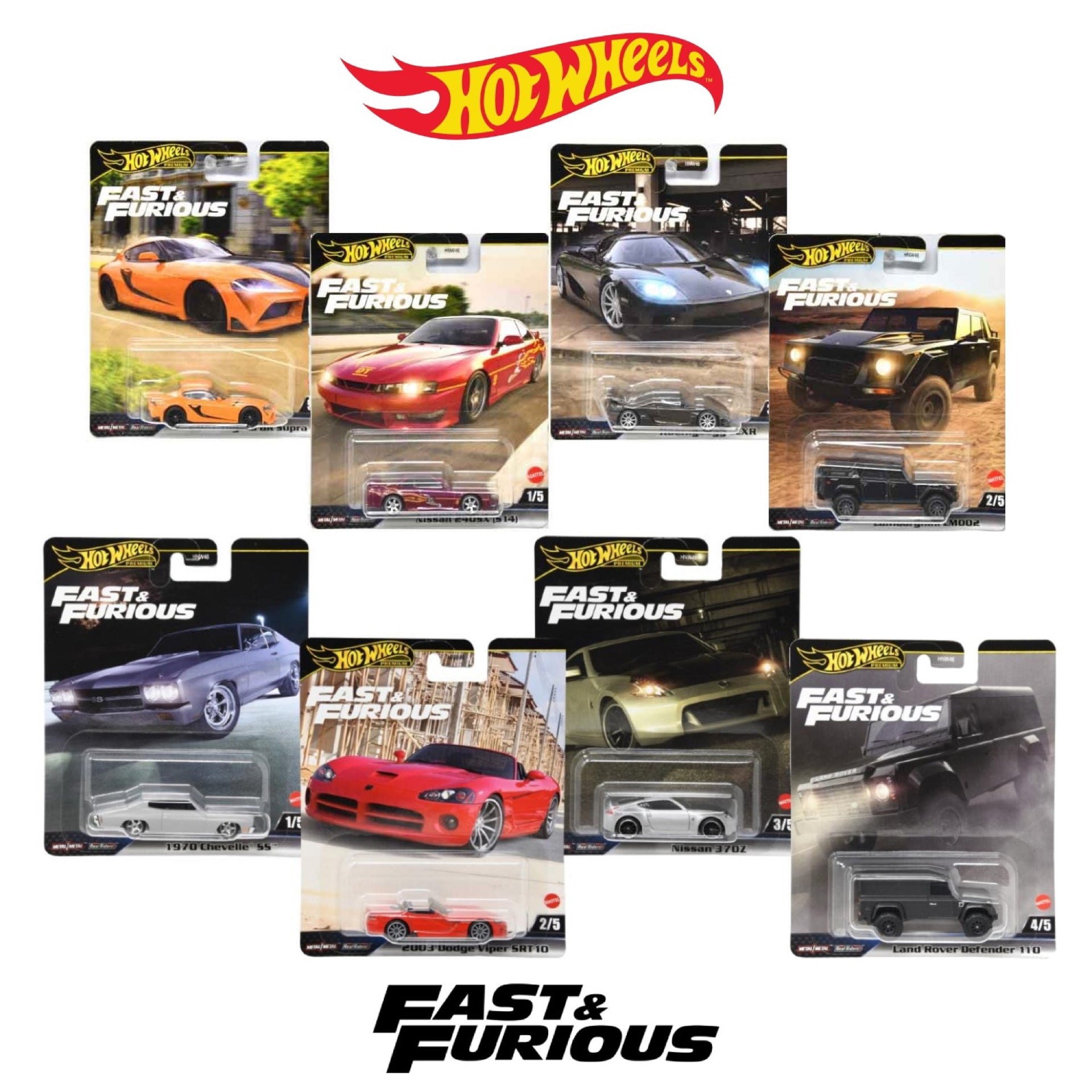 Set of 8 Hot Wheels Fast & Furious 1:64 Scale Mystery Random Assortment