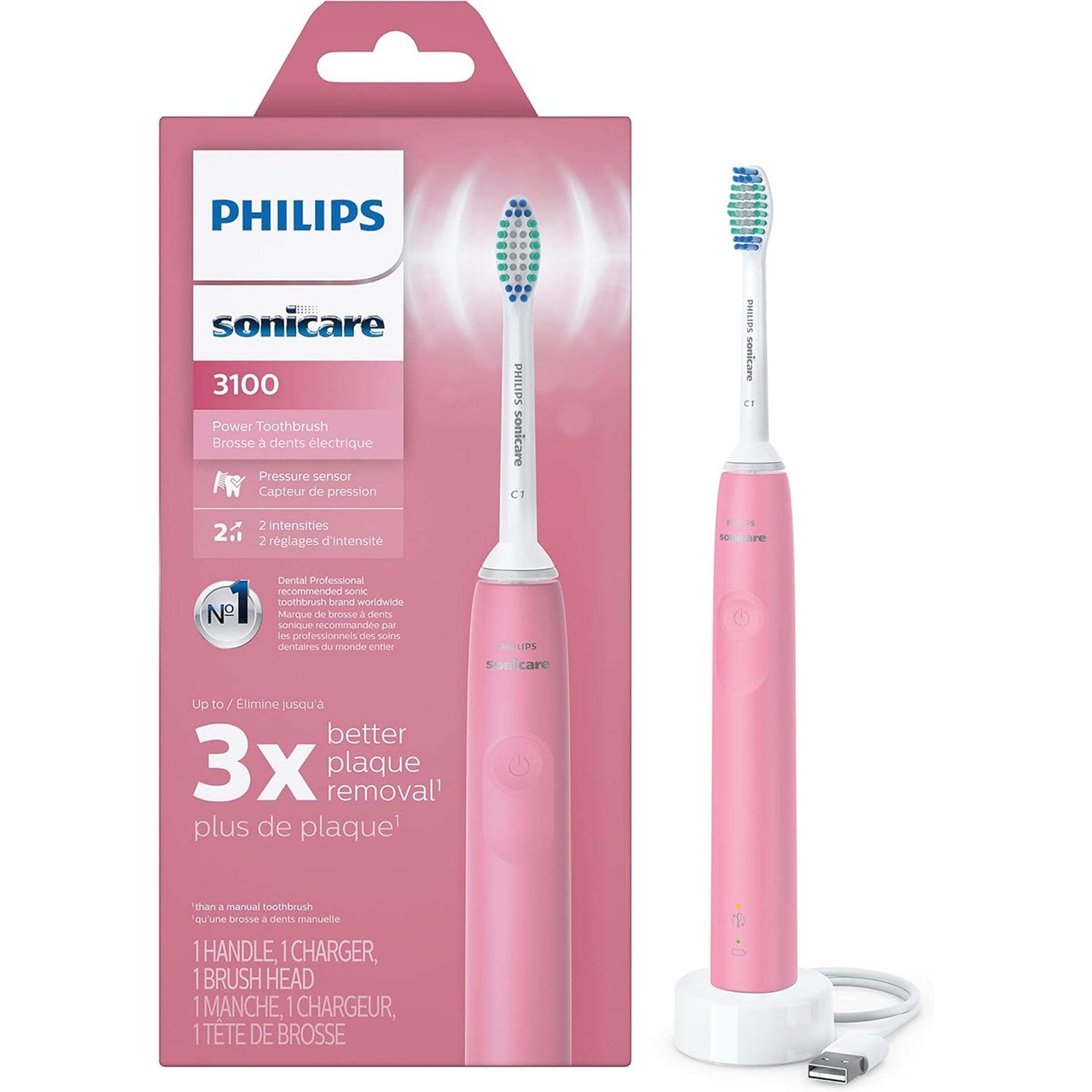 Philips Sonicare 3100 Pink Rechargeable Electric Toothbrush - HX3681-06
