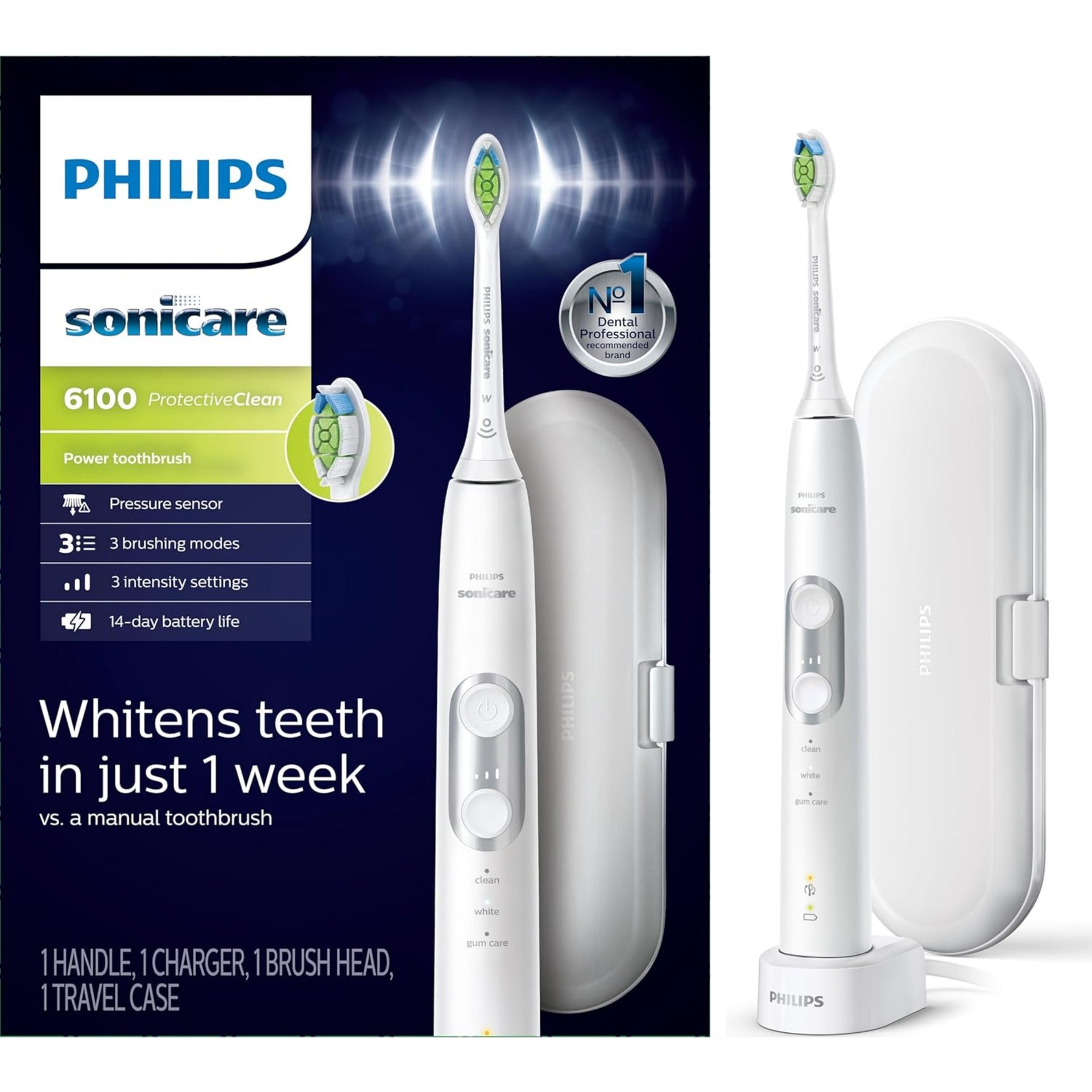 Philips Sonicare ProtectiveClean 6100 White Rechargeable Electric Toothbrush - HX6877-21