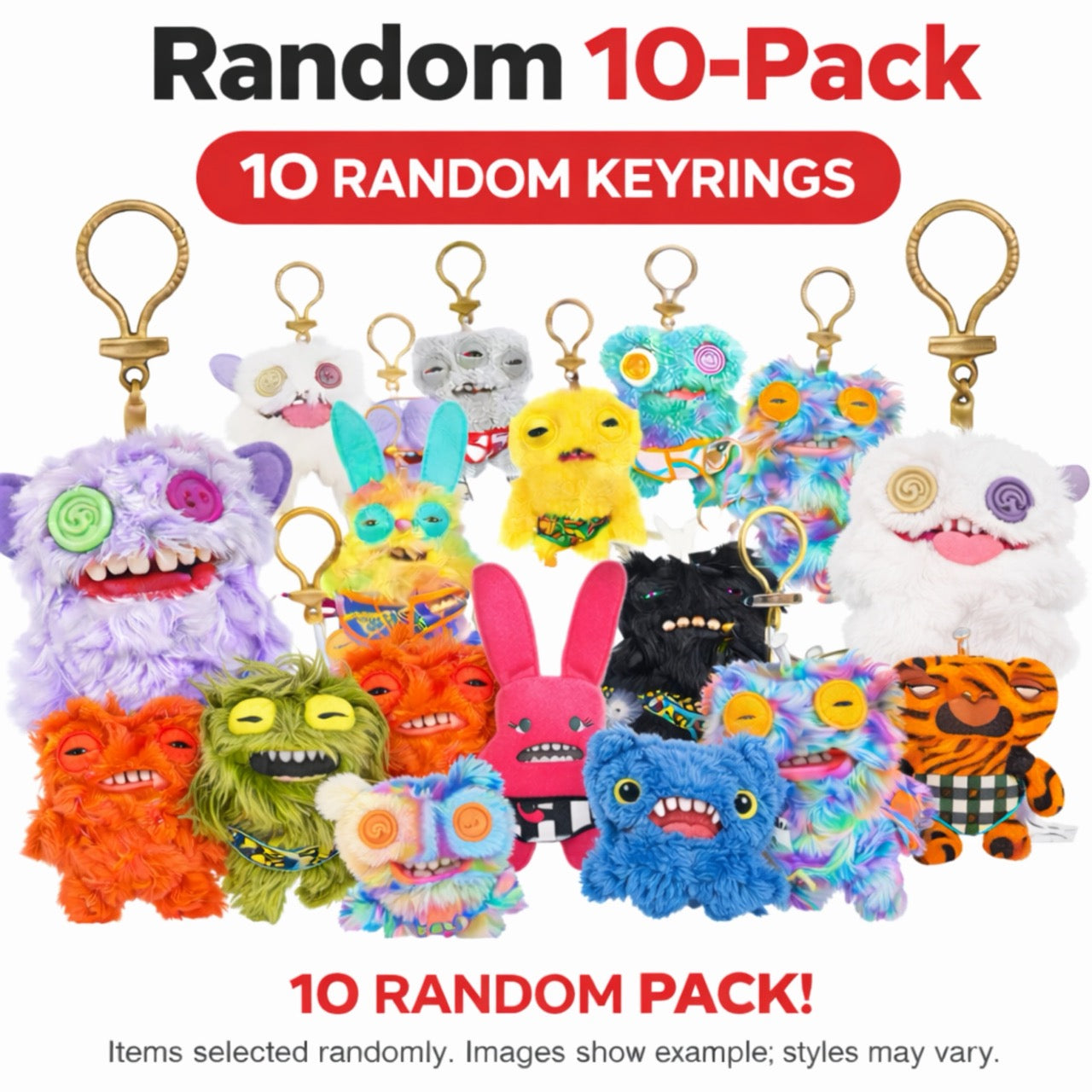 Pack of 10 Zuru Fuggler Keyring 5 Inch Plush Toy Mystery Random Assortment