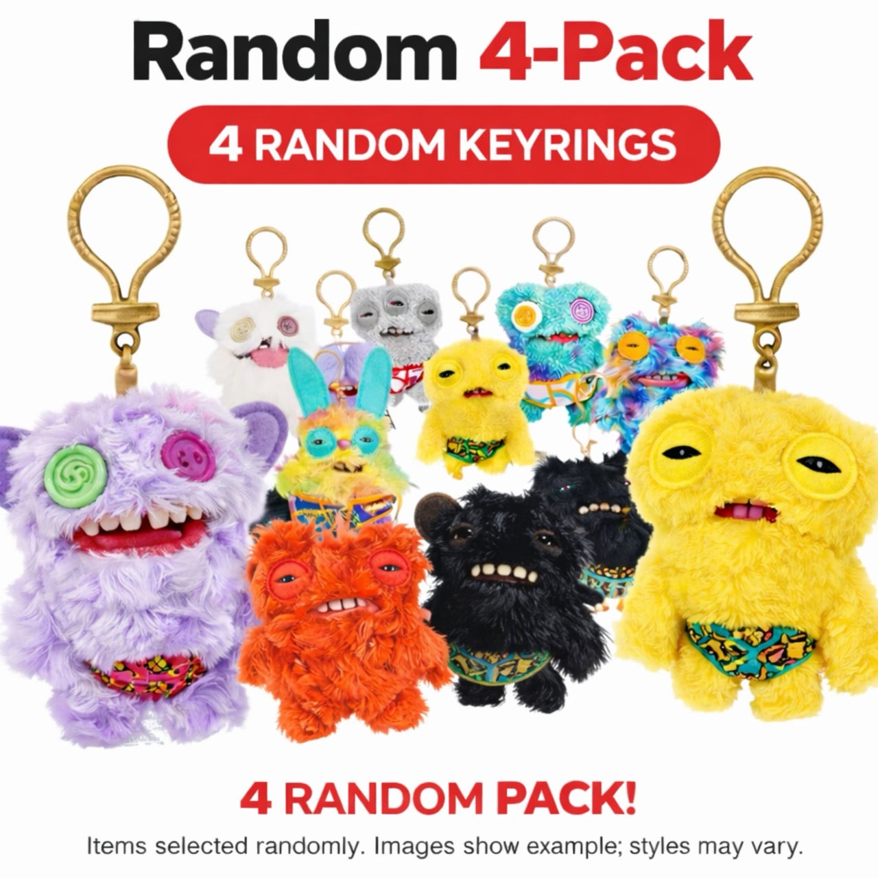 Set of 4 Zuru Fuggler Keyring 5 Inch Plush Toy Mystery Random Assortment