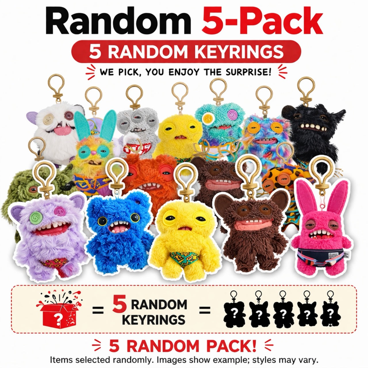 Set of 5 Zuru Fuggler Keyring 5 Inch Plush Toy Mystery Random Assortment