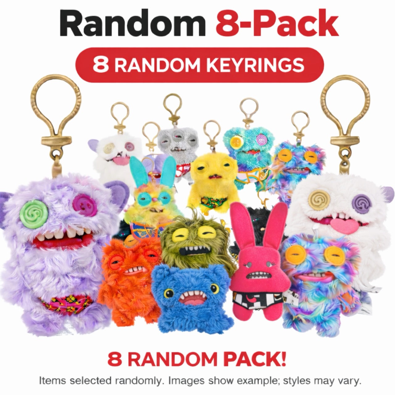 Pack of 8 Zuru Fuggler Keyring 5 Inch Plush Toy Mystery Random Assortment