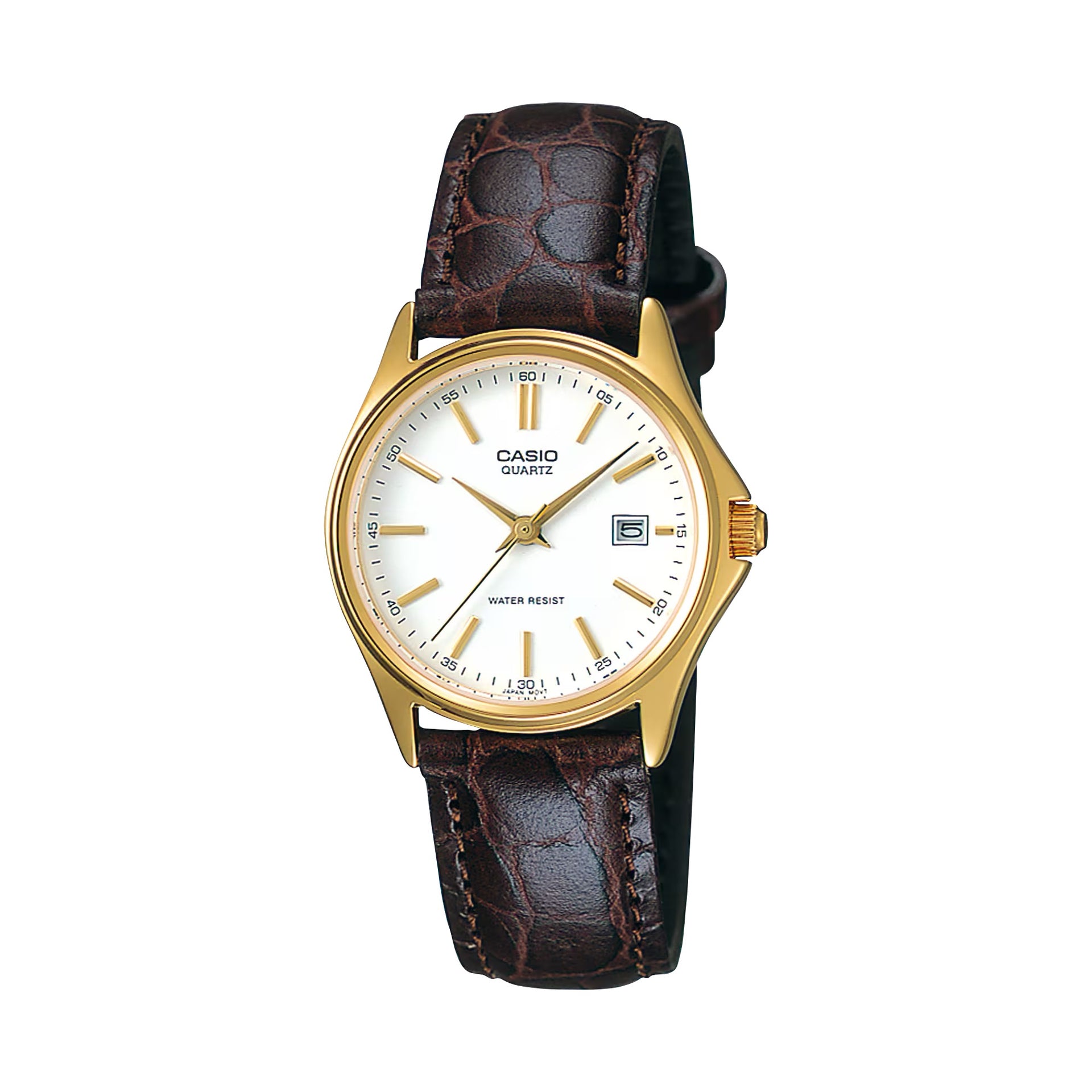 Casio WomenÕs White Dial Brown Leather Strap Gold-Tone Watch - LTP-1183Q-7A