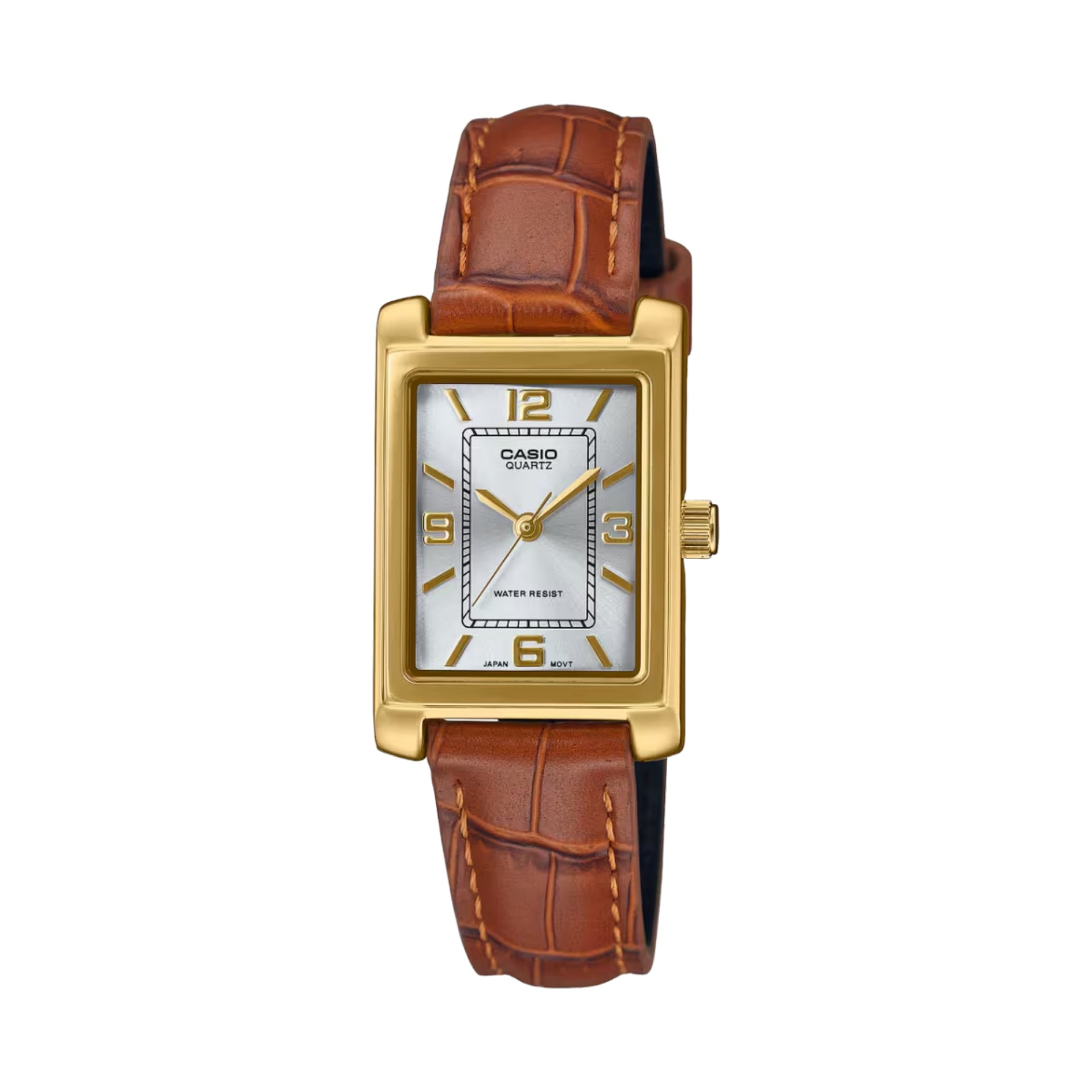 Casio Women's Silver Dial Analog Watch Brown Leather Band - LTP-1234GLL-7ADF
