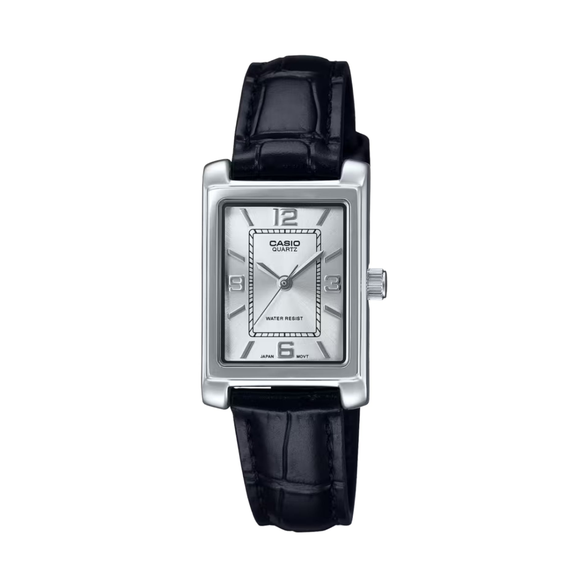 Casio Women's Silver Dial Analog Watch Black Leather Band - LTP-1234LL-7ADF