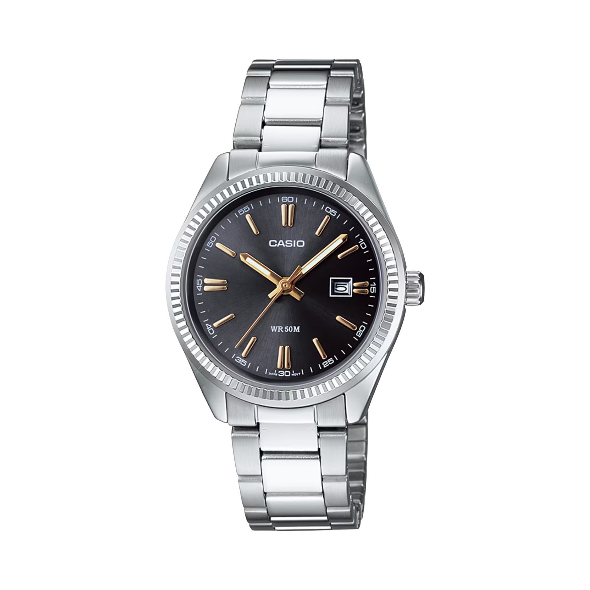 Casio Women’s Black Dial Stainless Steel Date Bracelet Watch - LTP-1302D-1A2V
