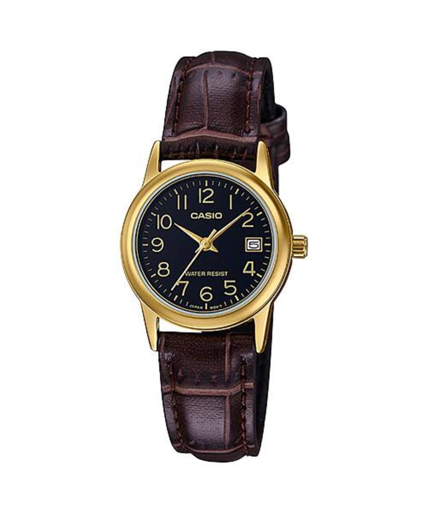 Casio WomenÕs Gold Watch with Black Dial and Brown Leather Band - LTP-V002GL-1B