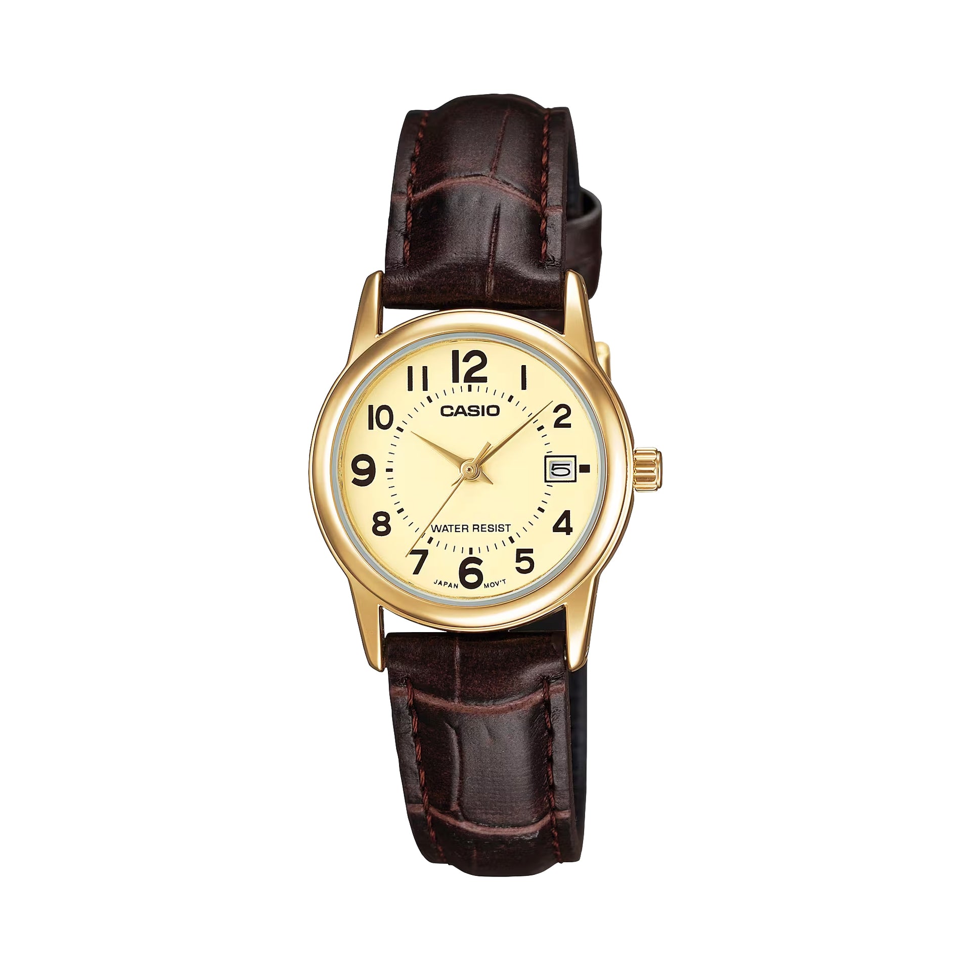 Casio Women’s Champagne Dial Analog Watch with Brown Leather Strap - LTP-V002GL-9BUDF