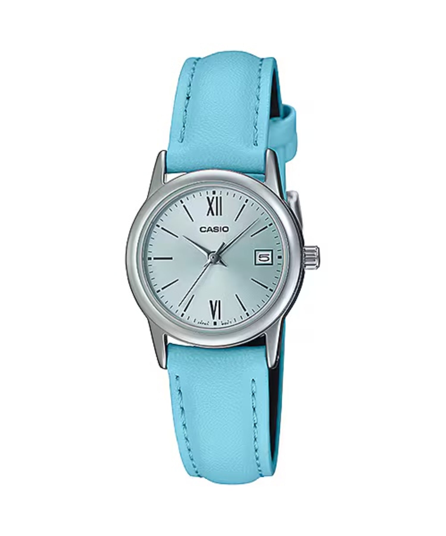 Casio WomenÕs Light Blue Leather Watch with Silver Dial - LTP-V002L-2B3UDF
