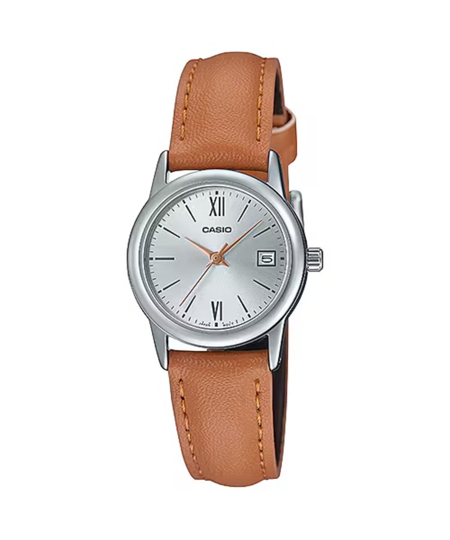 Casio WomenÕs Silver Dial Watch with Brown Leather Band - LTP-V002L-7B3UDF