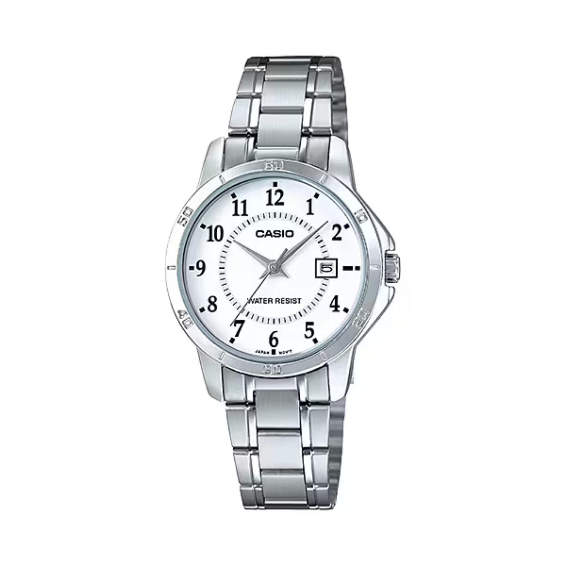 Casio Women’s Silver Bracelet Watch with White Dial and Date - LTP-V004D-7BUDF