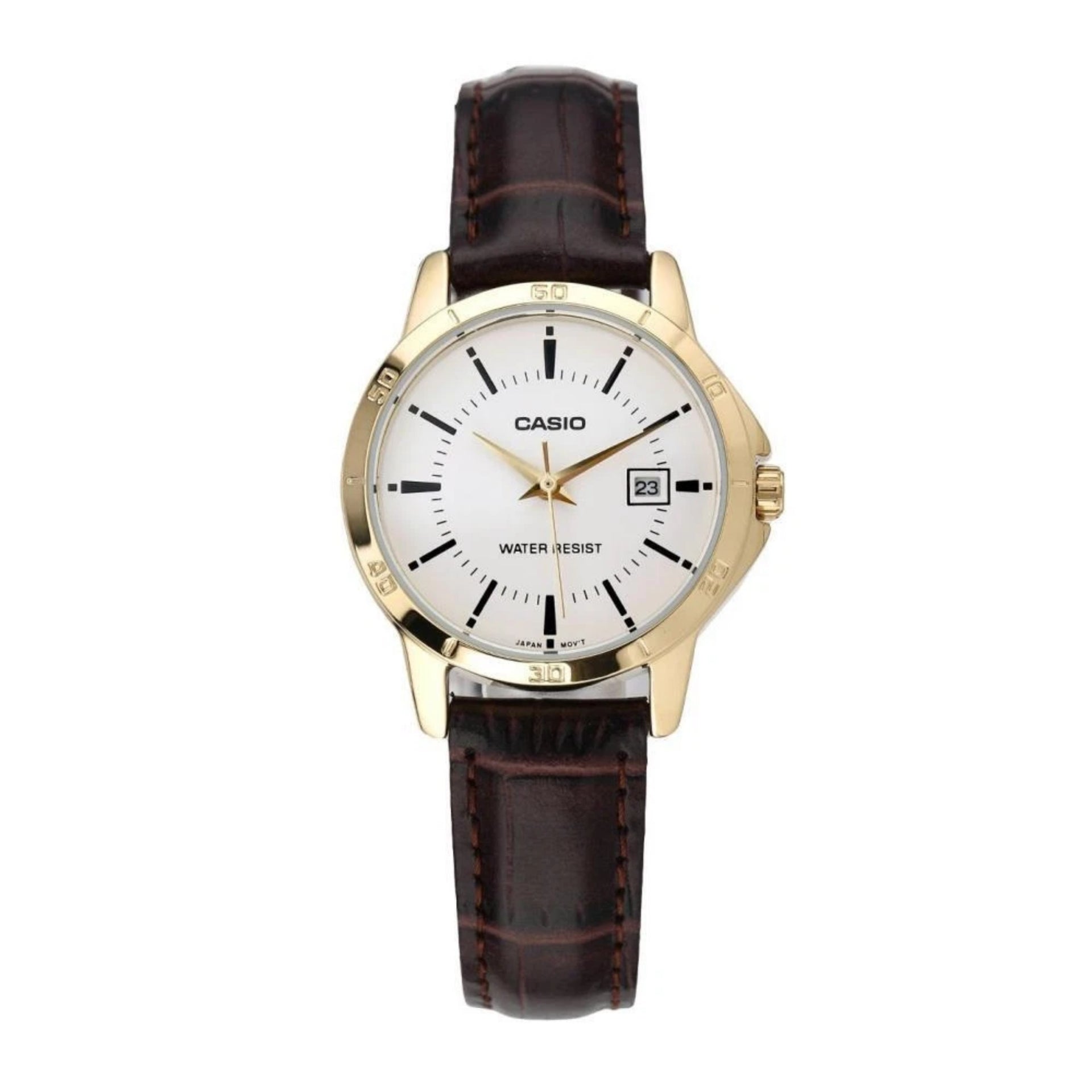Casio Women’s Gold Analog Watch with White Dial and Brown Leather Strap - LTP-V004GL-7AUDF