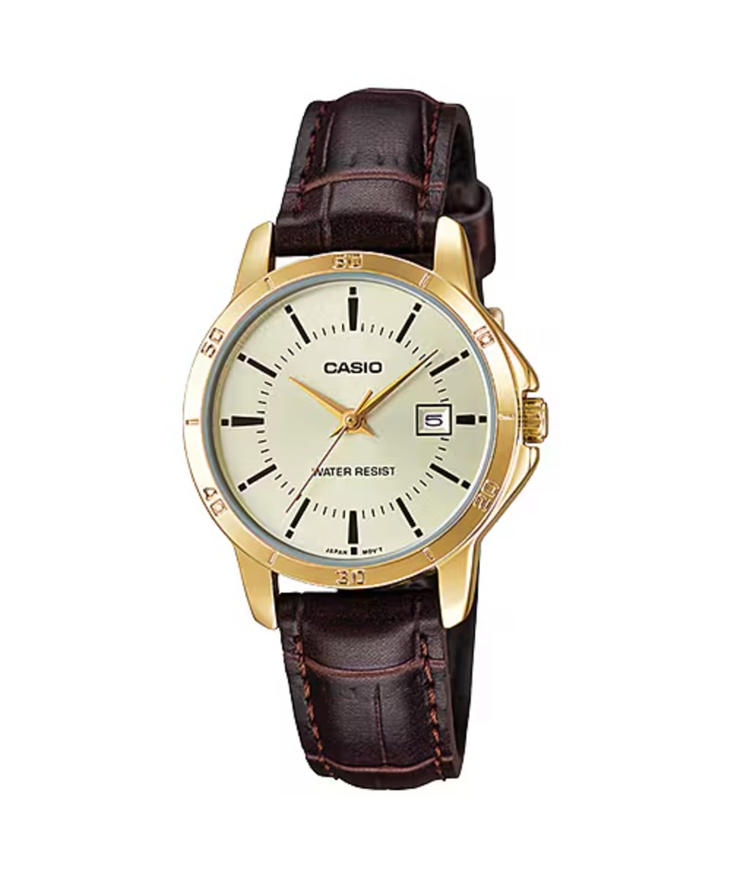Casio WomenÕs Gold-Tone Watch with Brown Leather Band and Champagne Dial - LTP-V004GL-9AUDF