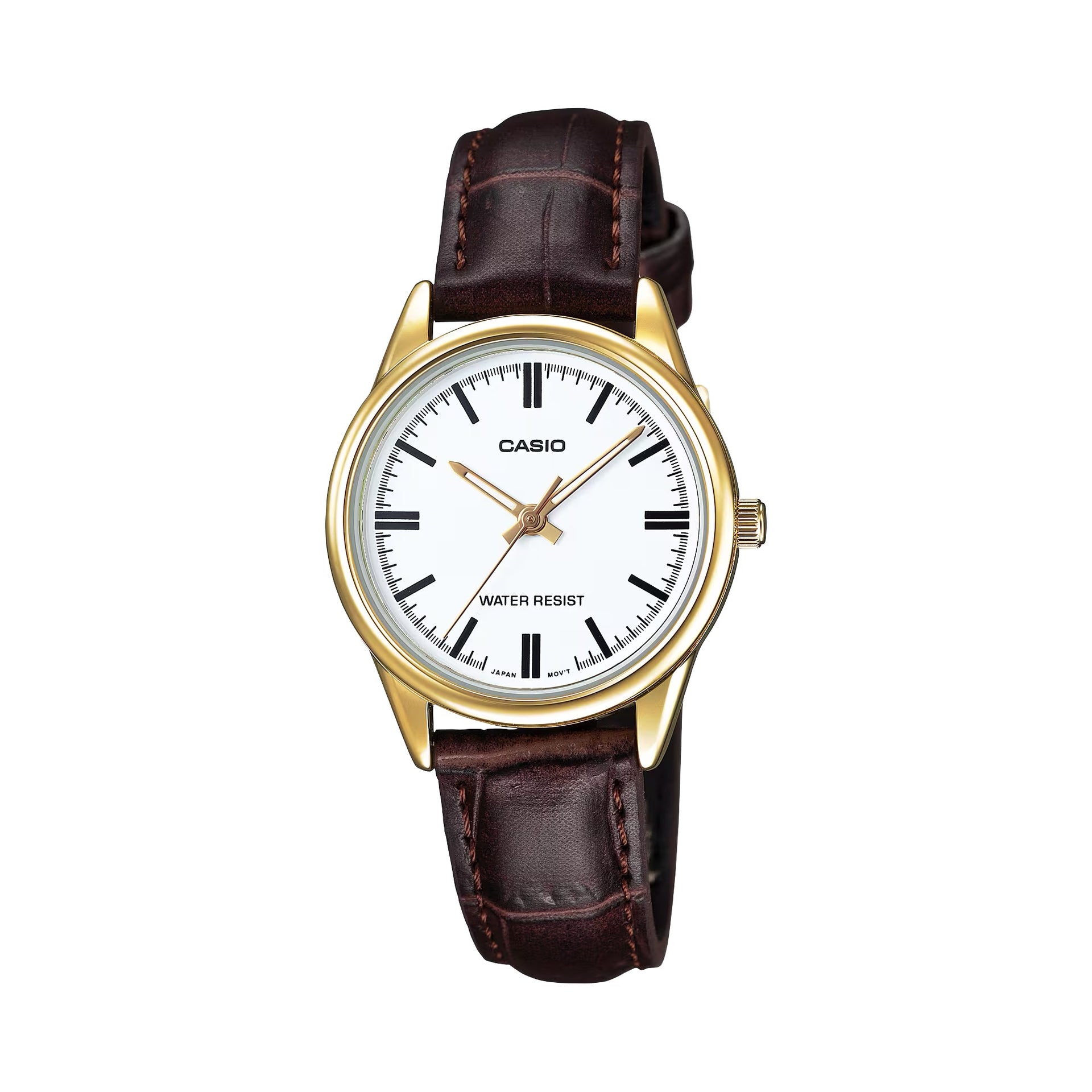 Casio WomenÕs Gold-Tone Watch with White Dial and Brown Leather Band - LTP-V005GL-7AUDF