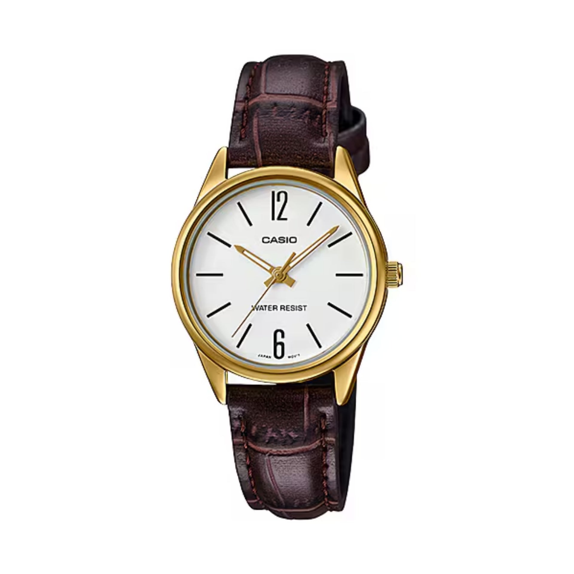 Casio Women's Gold Tone Analog Watch White Dial and Brown Leather Strap - LTP-V005GL-7BUDF