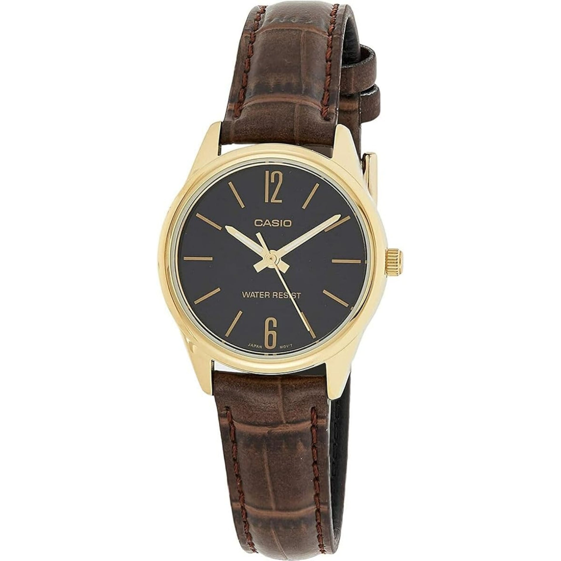 Casio WomenÕs Gold-Tone Leather Strap Analog Watch Black Dial - LTP-V005GL-9BUDF