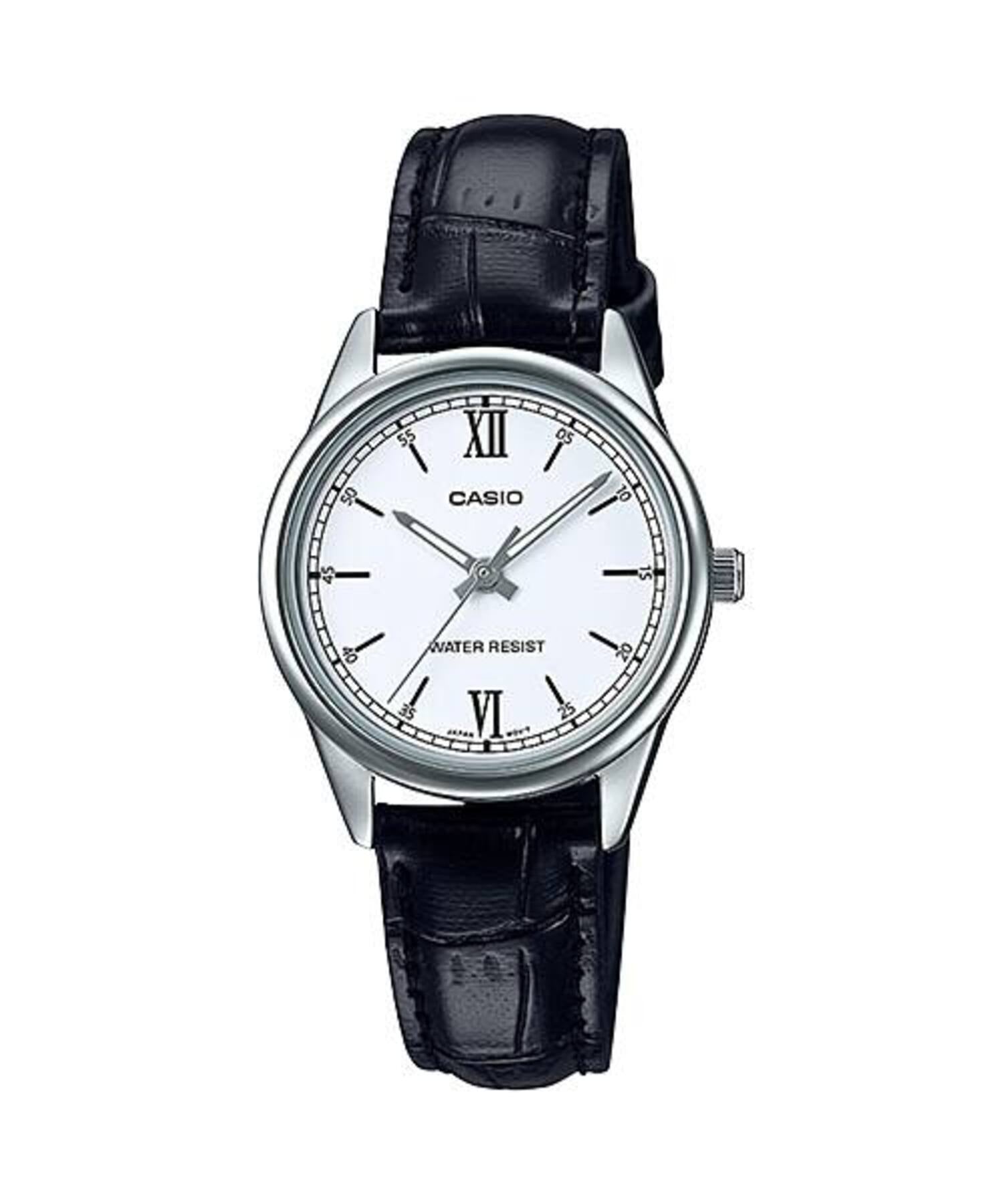 Casio WomenÕs Black Leather Strap White Dial Analog Watch - LTP-V005L-7B2UDF