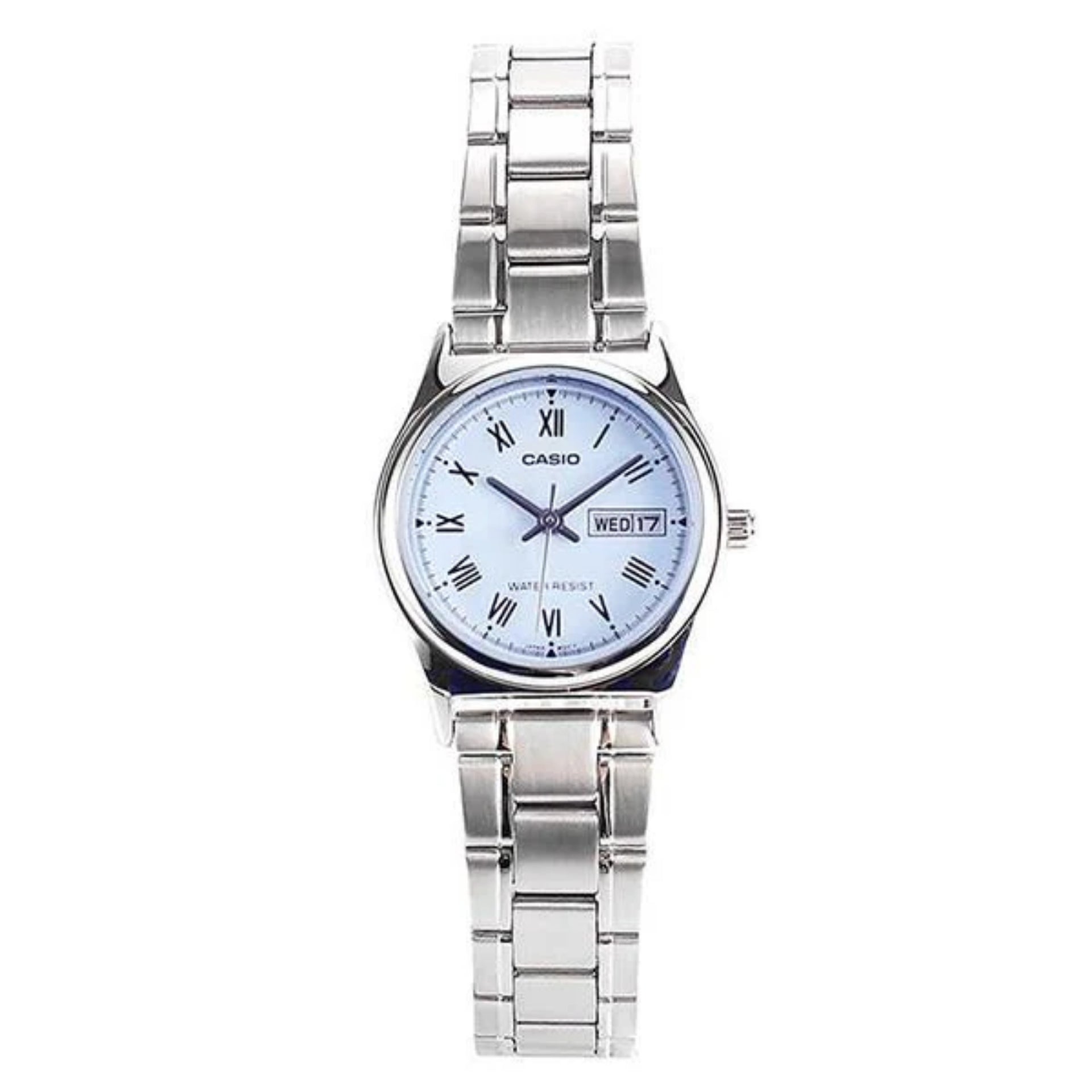 Casio Women’s Blue Dial Day Date Watch with Silver Bracelet - LTP-V006D-2BUDF