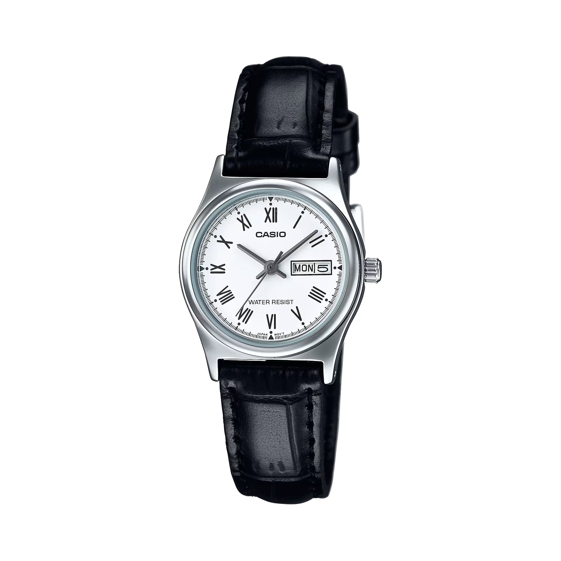Casio WomenÕs White Dial Black Leather Strap Watch - LTP-V006L-7BUDF