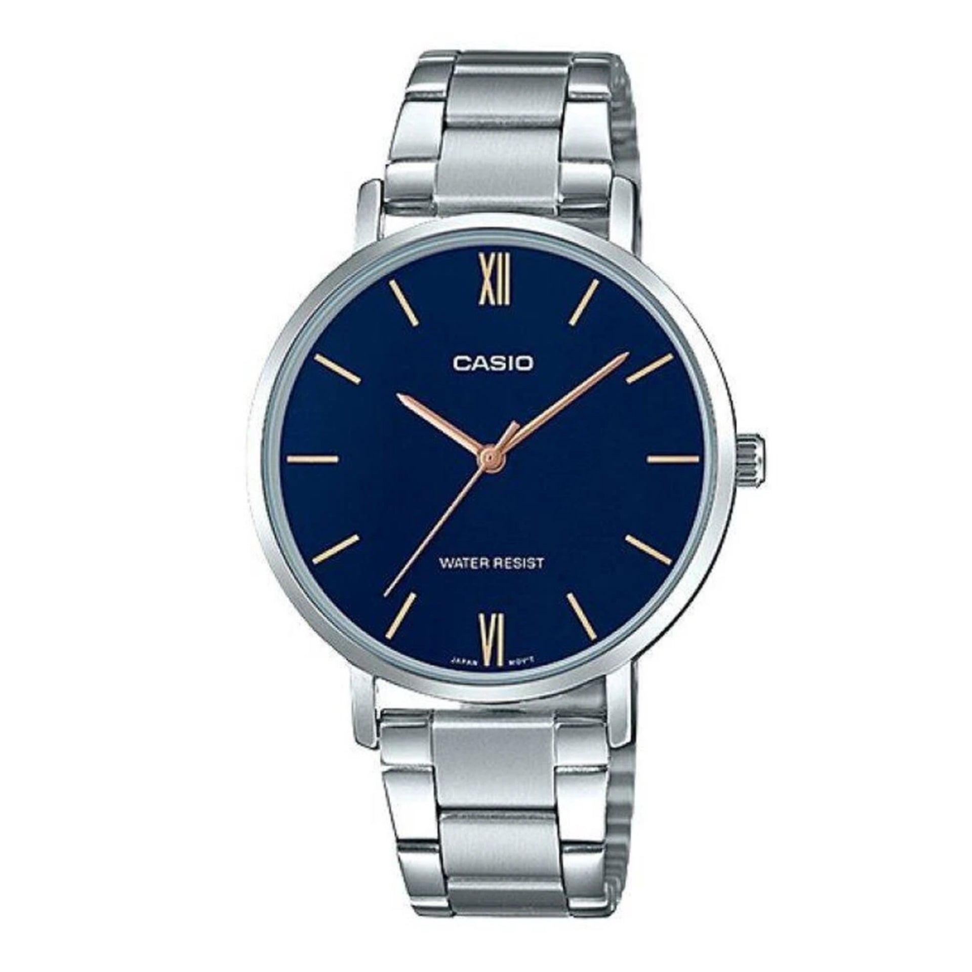 Casio WomenÕs Silver Stainless Steel Analog Watch with Blue Dial - LTP-VT01D-2BUDF