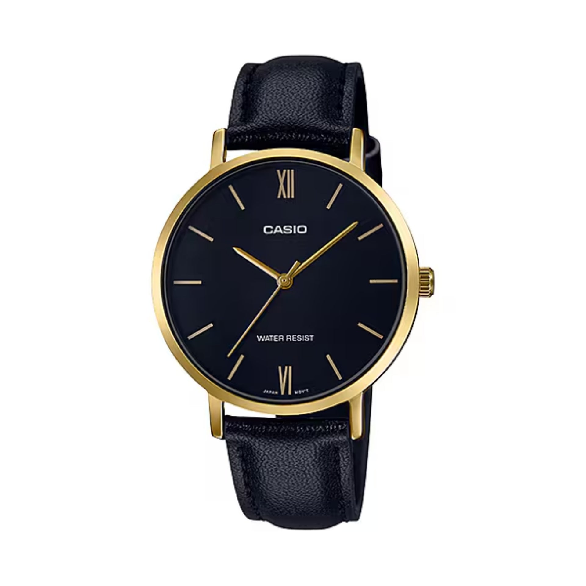 Casio Women’s Black Leather Strap Analog Watch with Gold Case - LTP-VT01GL-1BUDF