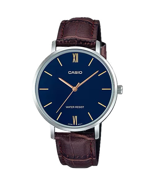 Casio WomenÕs Blue Dial Brown Leather Strap Watch - LTP-VT01L-2BUDF