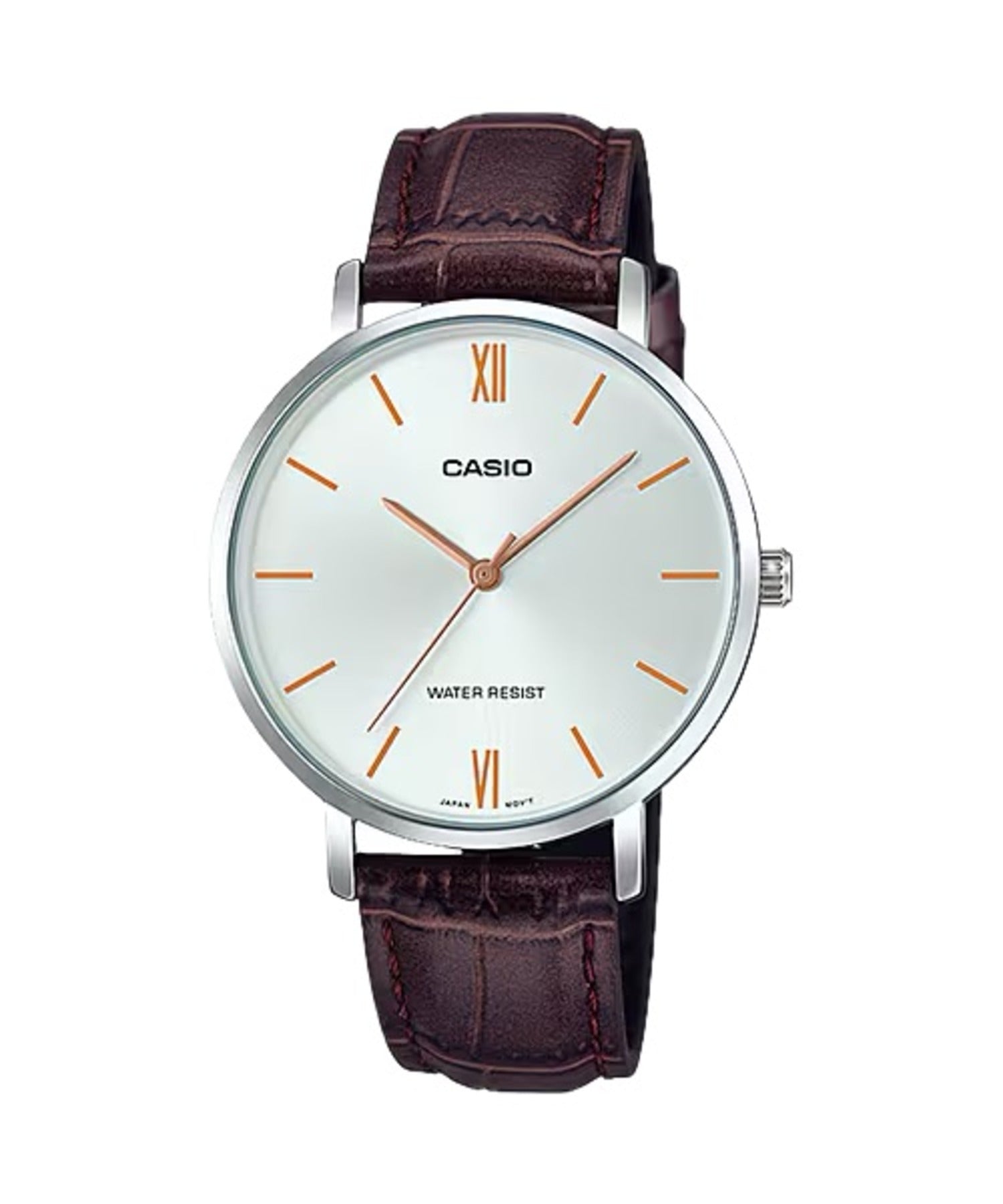 Casio WomenÕs Silver Dial Brown Leather Strap Watch - LTP-VT01L-7B2UDF
